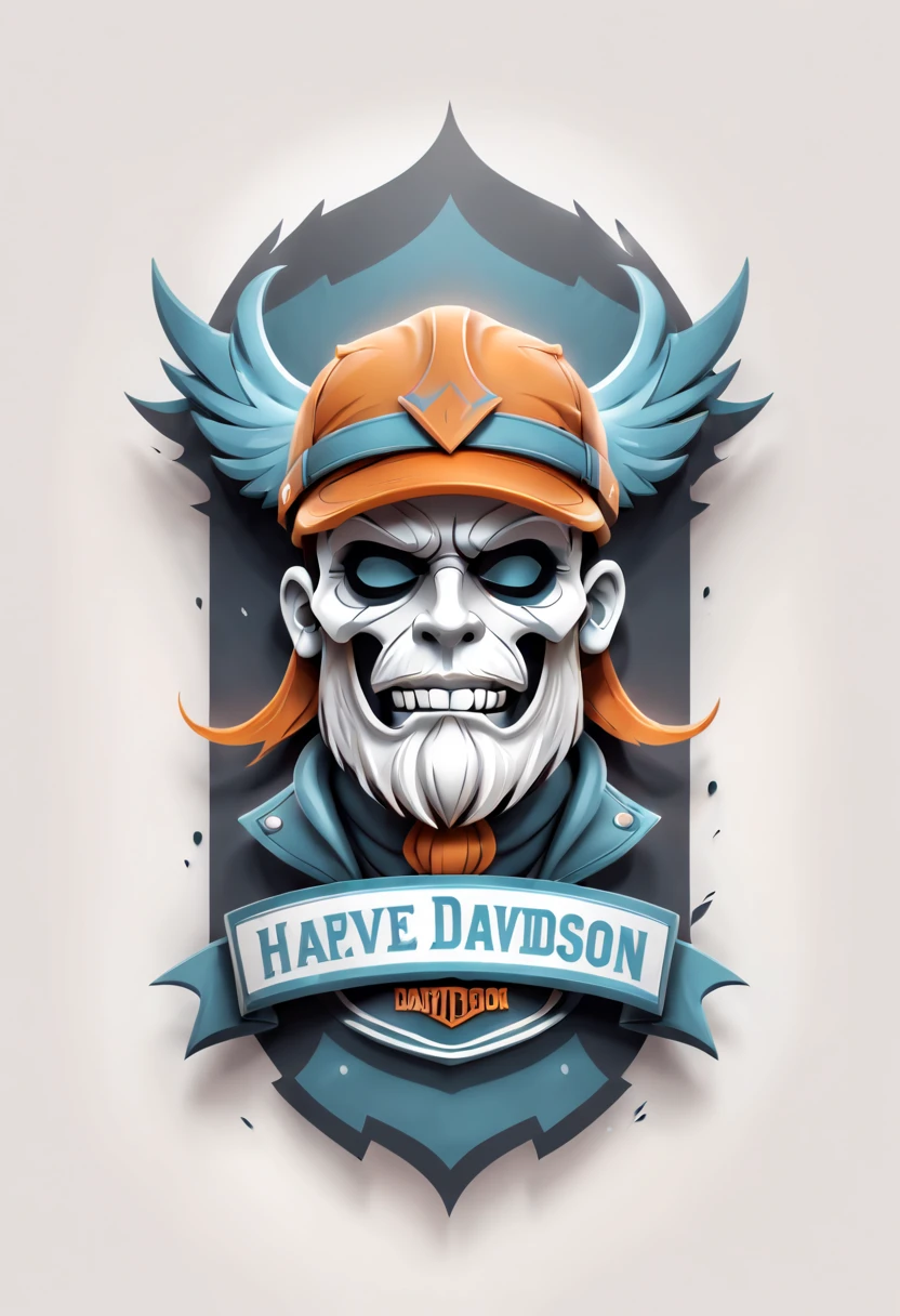 Harley Davidson logo design,t shirt design,beefy style,design only,white background,no model,professional,high contrast,high-res,ultra-detailed,vivid colors,metallic accents,sharp focus,edgy,dynamic composition,gritty texture,rough brush strokes,mechanical elements,chrome effect,classic typography,retro style,distressed look,aggressive lines and curves,3D rendering,striking visual impact,dark shadows,strong branding presence,monochromatic palette,industrial aesthetic