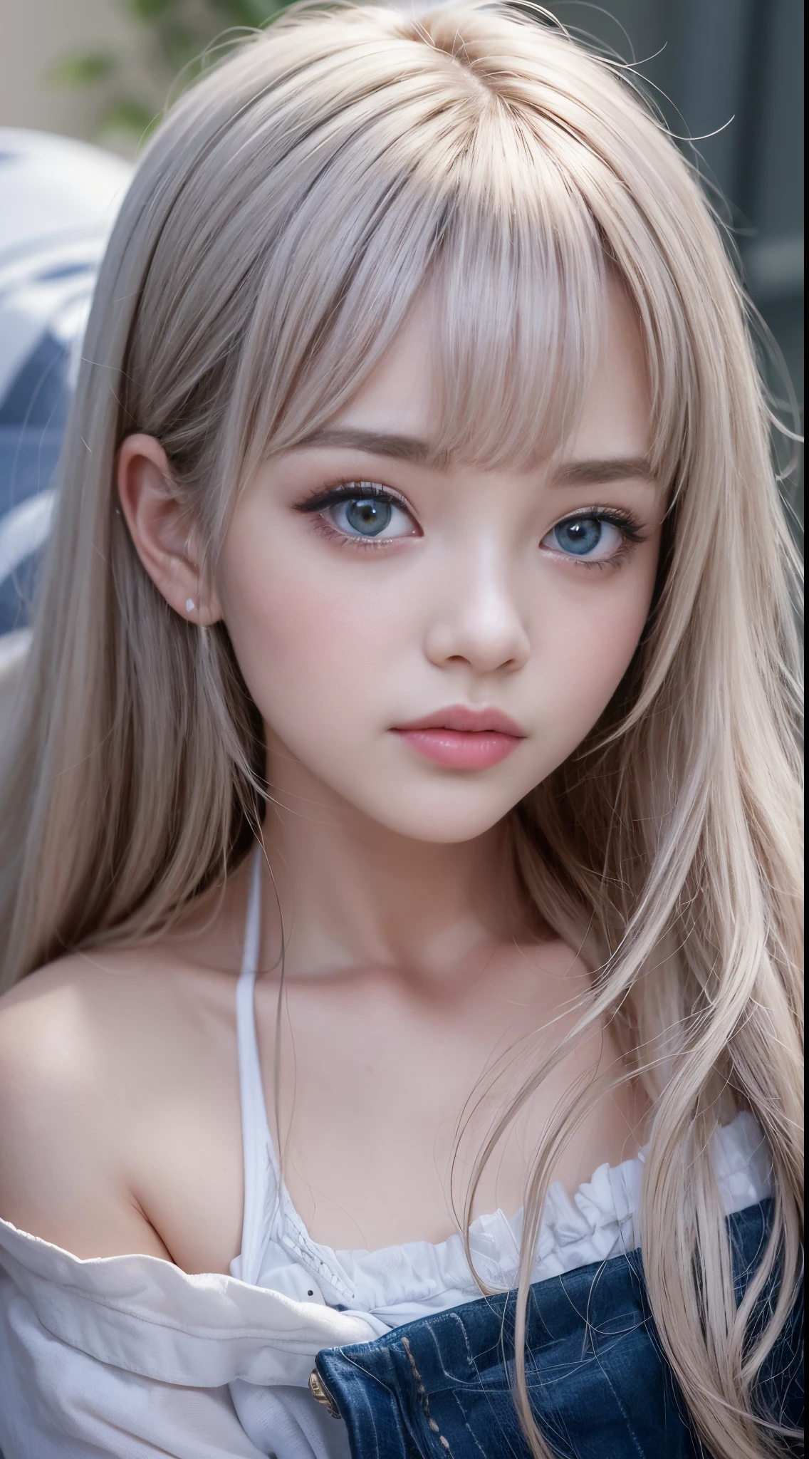 bright expression、photorealisim、top-quality、超A high resolution、a picture、Photo of an exquisitely beautiful Nordic-born girl、Extraordinary beautiful girl、Detailed cute and beautiful face、(pureerosface_v1:0.008)、Beautiful bangs、alice in the wonderland、eighteen years old、Glowing white shiny skin、facial hairs、Bangs that extend to the face、Bangs between the eyes、Super long hair、Attractive bright natural platinum blonde super long straight silky hair、finer hair、High-definition eyes、Beautiful, Bright and clear, Big light blue eyes shine charmingly、White Apron、a blue dress、eye liner、Double eyelids、Lush bust、going to bed、laying on back、sprawl、lie on one's side、lying back on