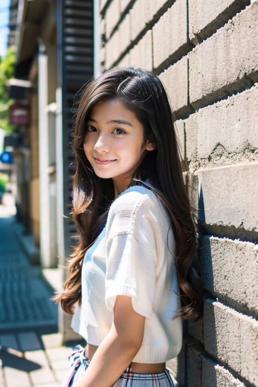 Beautiful girl wearing Enji's summer knit、terraces、 student、