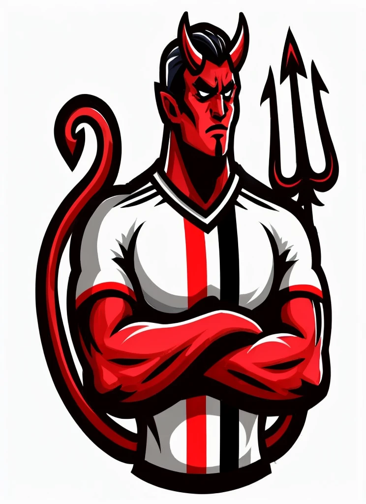 illustration of a demon with a fork and a striped shirt, pitchburn devils, Homem Diabo de Corpo Inteiro, pitchburn devils!, demon male apto com chifres, mascote da equipe esportiva, homem demon male, Mascot illustration, diabo atrevido, devilish, mascote esportivo, Satanic body, chifres do diabo, huhomem demon male, demon male, Satan, Satan in hell