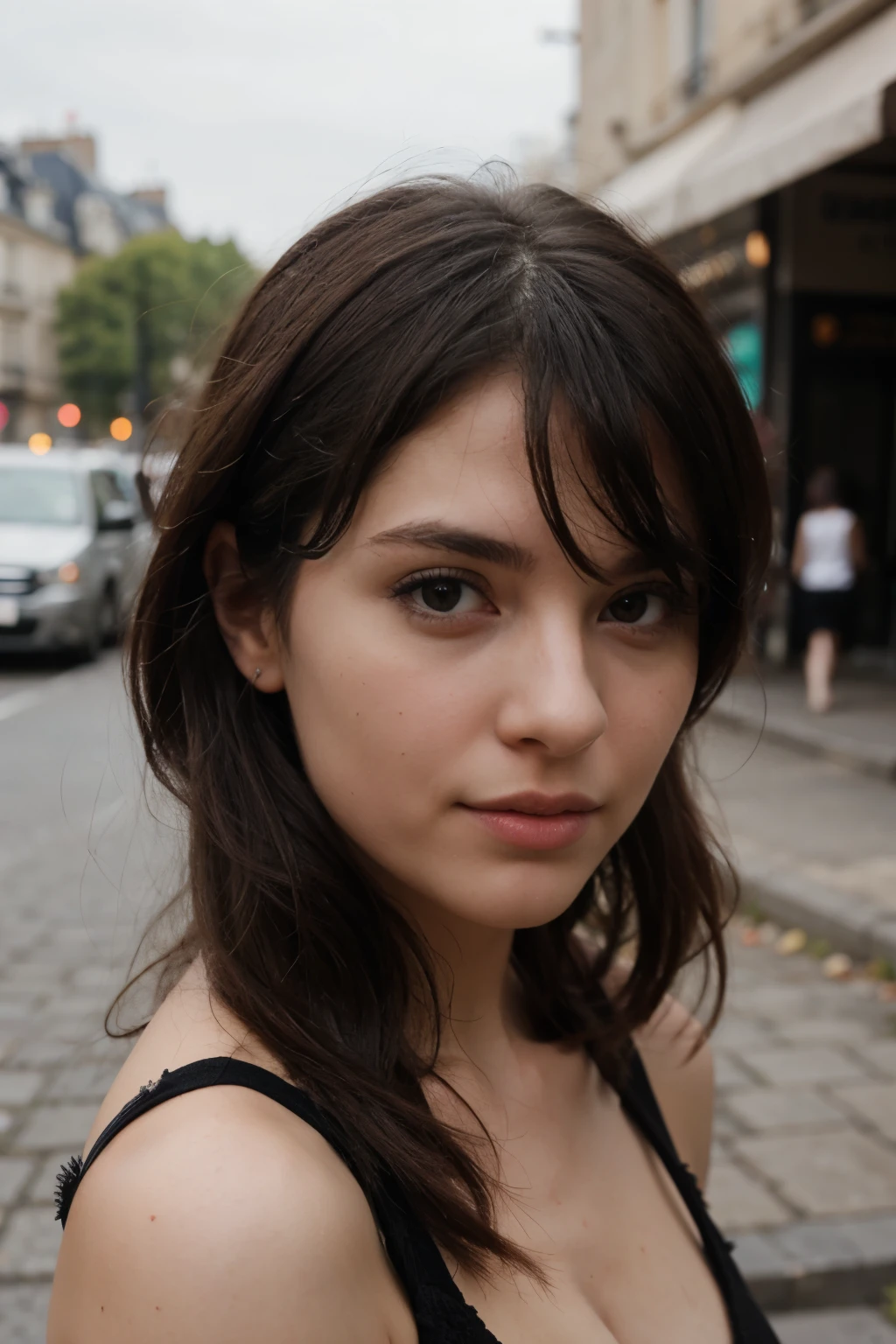 Pretty dark haired girl in paris realistic