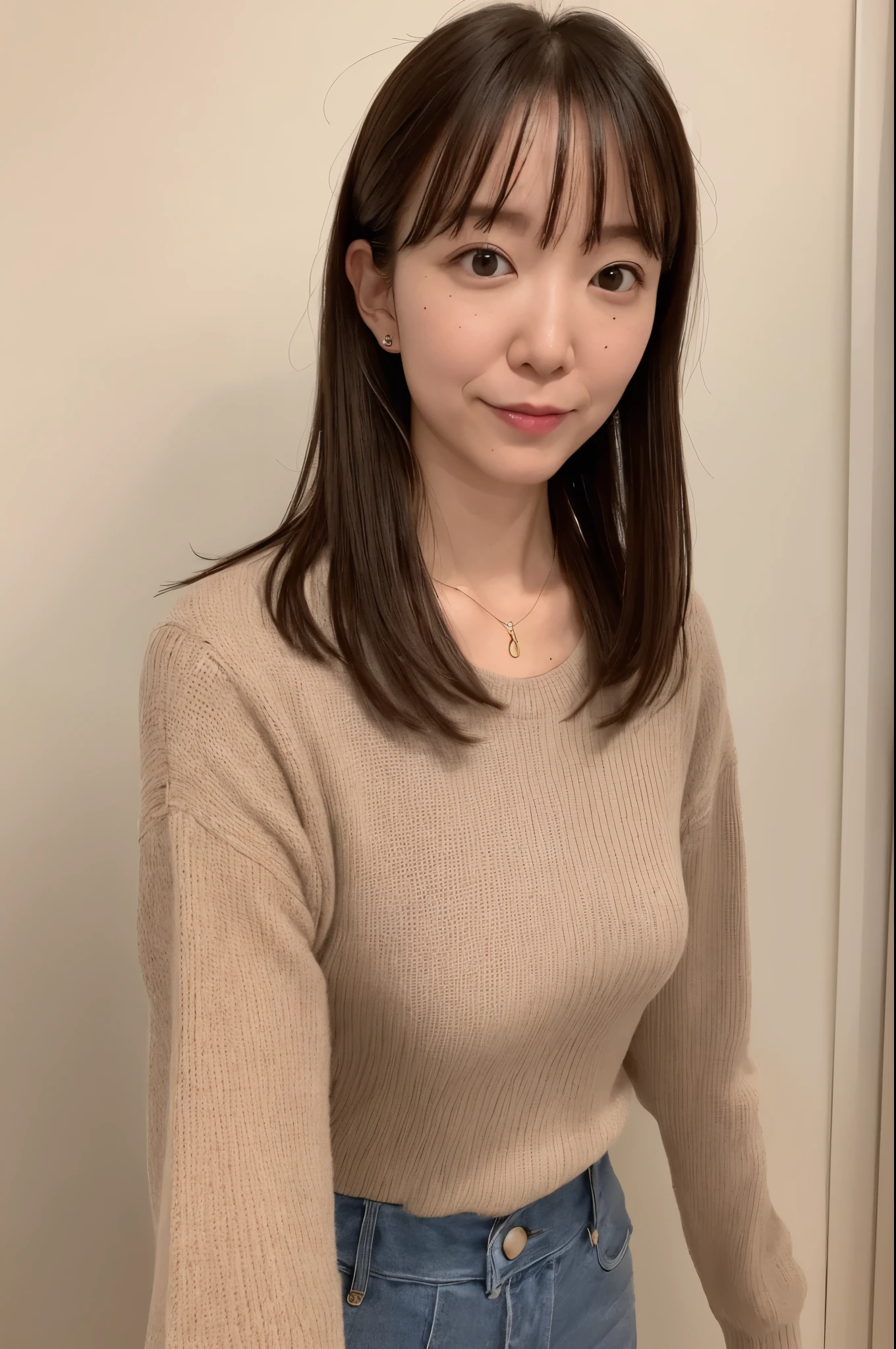 (High reality photograph, high resolusion, detailed face, detailed eyes) Skinny Japanese lady, 40 years old, cute face, various face expression, various hair style, skinny figure, very small breasts, very thin waist, wearing tight clothes in a Japanese room, full-body photo