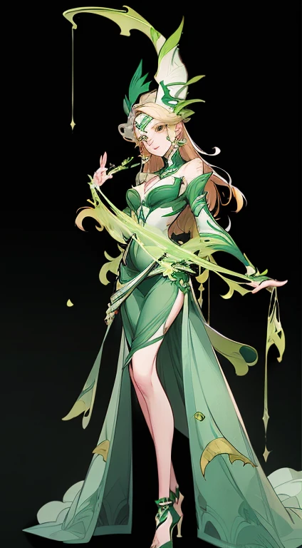 1 beautiful woman，A Necromancer，green clothing，Standing at full height，独奏，Clear facial features，(tmasterpiece，top Quority，beste-Qualit，extra high resolution，Clear facial featuresbeautiful eyesbeautiful face)