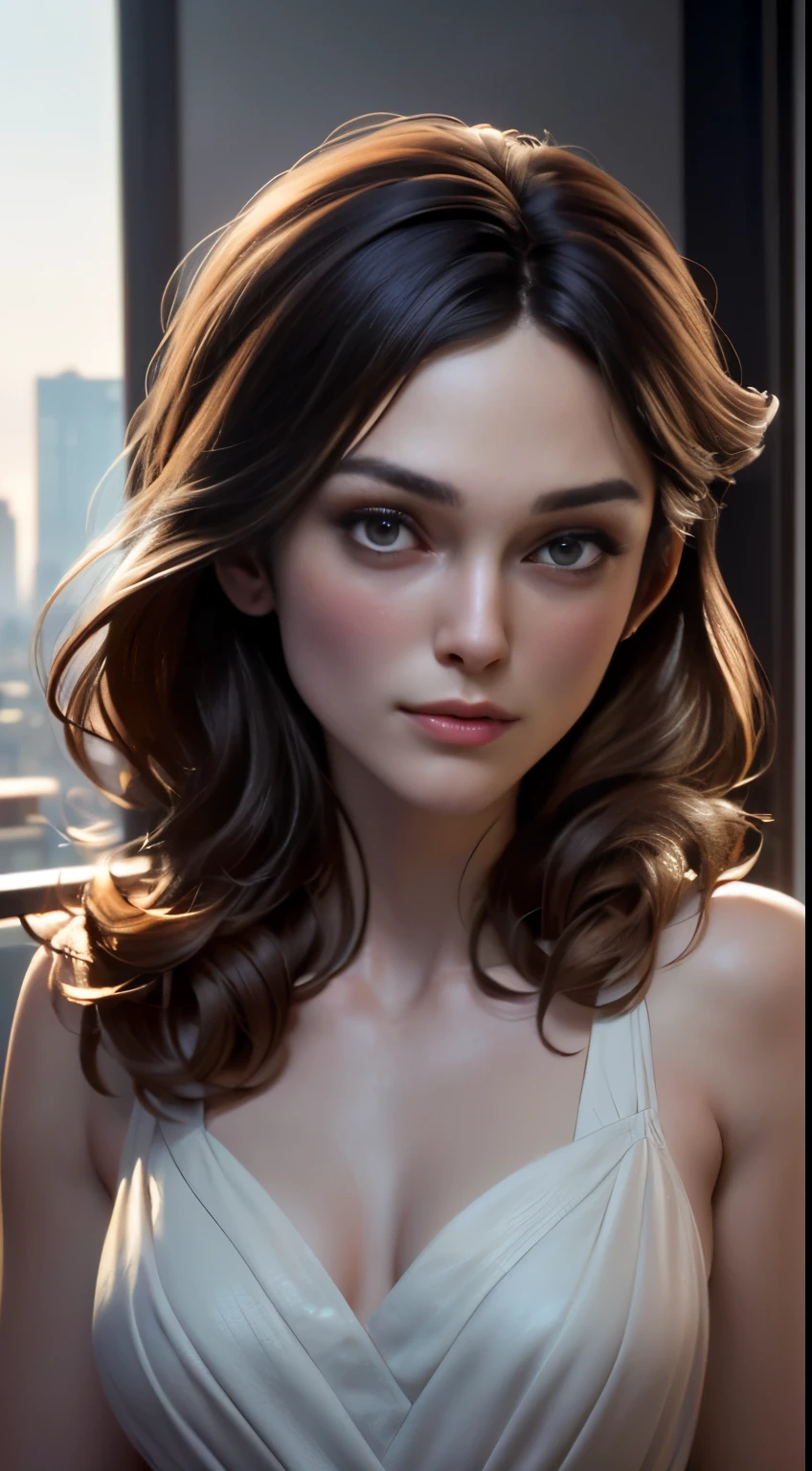 photo of Keira Knightley, RAW, beautiful woman, ((portrait)), ((detailed face:1.2)), ((detailed facial feature, detailed skin, clear skin), (perfect proportioned body, medium breasts), (wearing a princess dress) (high detailed city environment, apartment balcony), (realistic photo, best quality, detailed), (8k wallpaper), (cinematic lighting, dramatic lighting) (sharp focus, intricate)