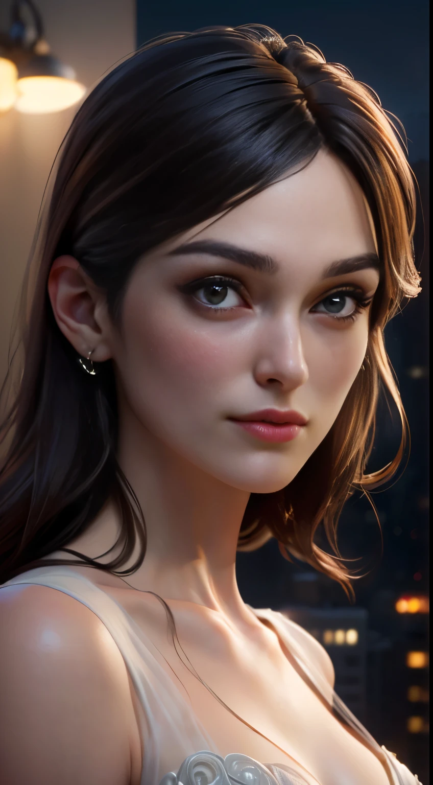 photo of Keira Knightley, RAW, beautiful woman, ((portrait)), ((detailed face:1.2)), ((detailed facial feature, detailed skin, clear skin), (perfect proportioned body, medium breasts), (wearing a princess dress) (high detailed city environment, apartment balcony), (realistic photo, best quality, detailed), (8k wallpaper), (cinematic lighting, dramatic lighting) (sharp focus, intricate)
