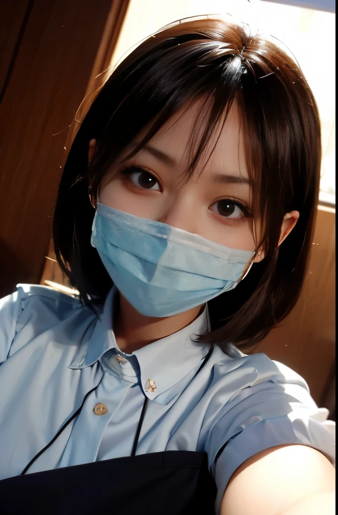 Dentist Woman、Look into the face、Angle from below、POV,Manteau blanc、nurse's outfit、masks、treat、cowboy shot