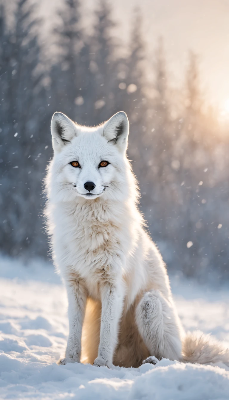 White fox,solo, animal photo, in the winter field, snow,best quality, masterpiece,ultra detailed