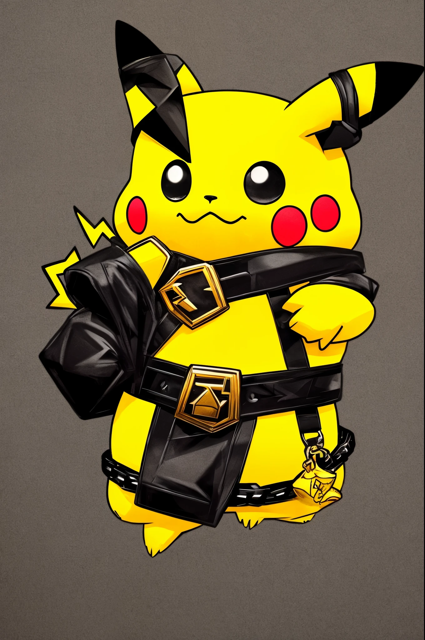 criminal pikachu in a gangster rapper style, with jewelry around the neck, solid colors, black background, no shadow, 2d