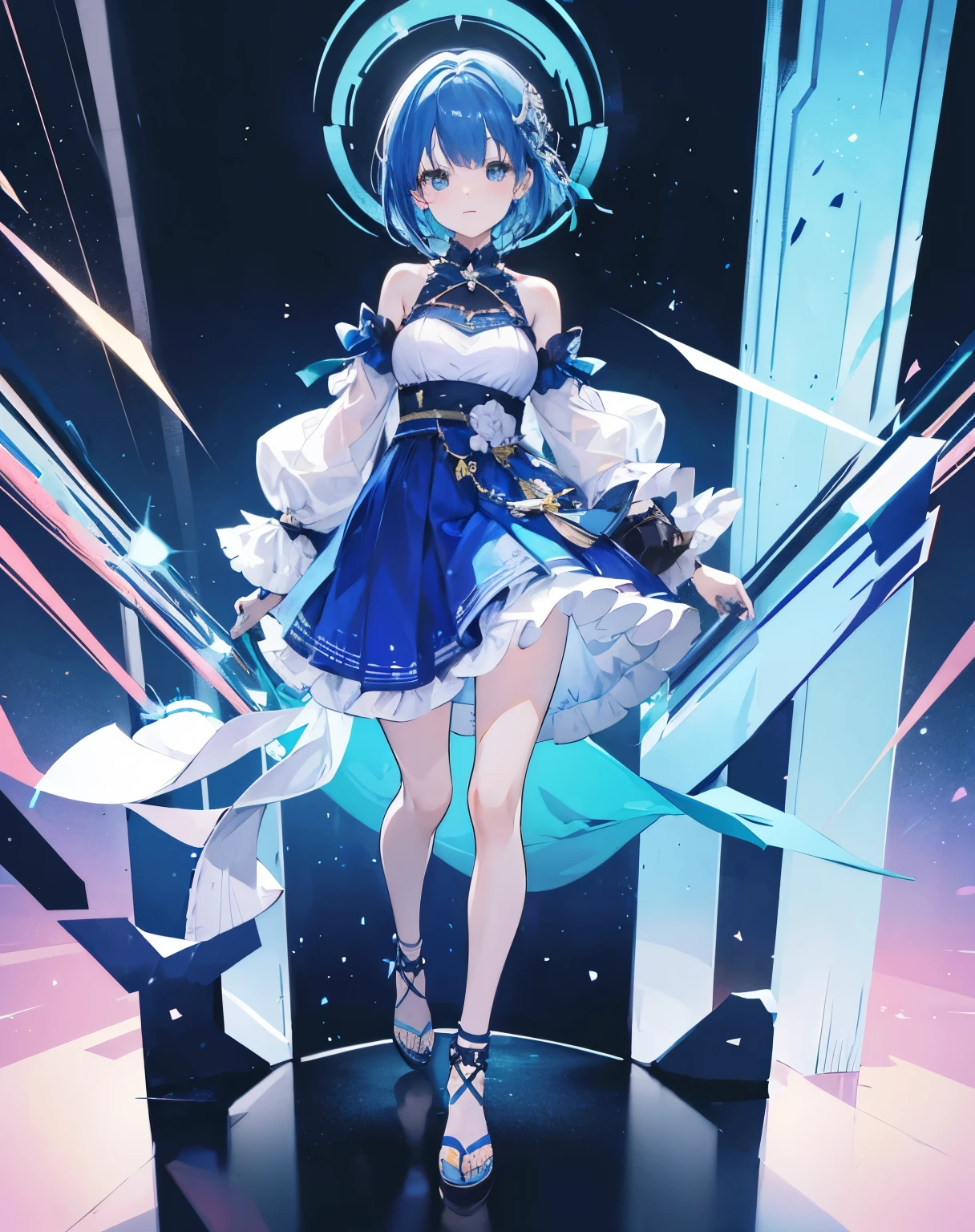 1 girl, short hair, blue hair, idol, full body