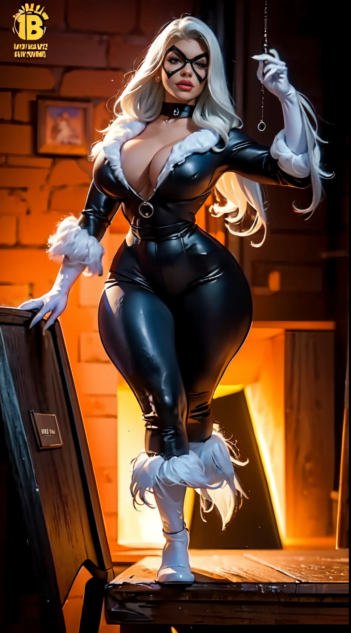 1girl, hyper realistic, hyper intrincate detailed,in toon anime mix, digital art, (Felicia Black_Cat:1.) (cartoon character), cowboy shoot, full body, detailed background, stunning body, shaped latex custom attire, black cat attire, thick clothes, black latex, curvy muscular body. Full body cinematic poster cartel by DC comic cover comics by Artgerm Lau art by Artgerm cover comic by 90s artgerm art cover to DC comics