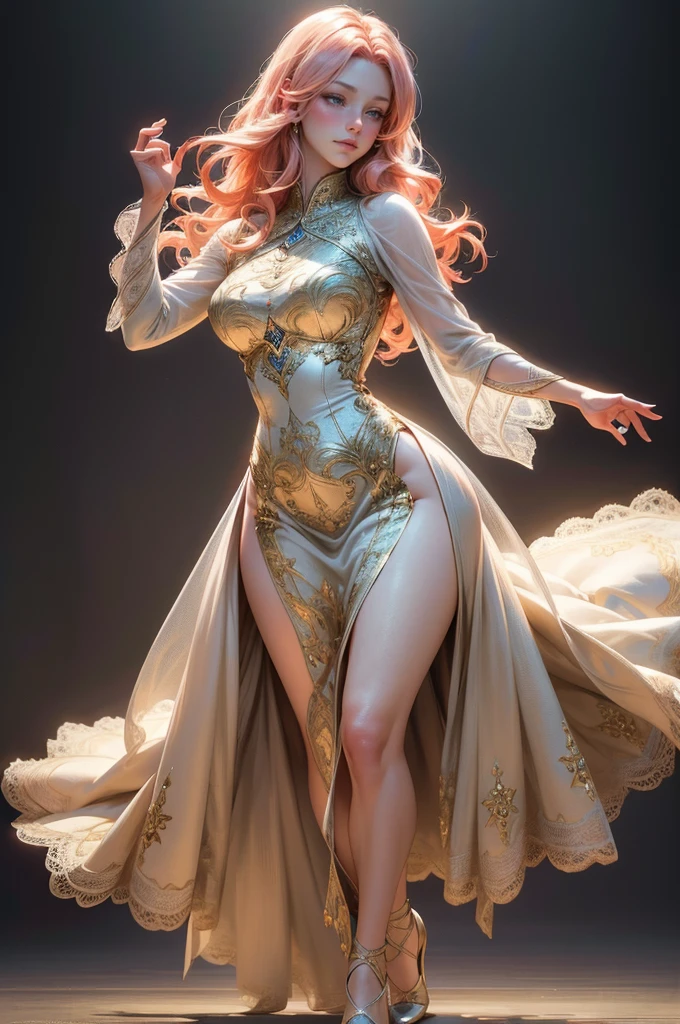 {-erro_de_anatomia:1.0}(best quality,4k,8k,highres,masterpiece:1.2), ultra-detailed, (realistic,photorealistic,photo-realistic:1.37), mature milf, illyasviel von einzbern, redhead hair, full body, vibrant colors, glowing skin, mesmerizing eyes, elegant pose, enchanting background, delicate lace dress, surreal lighting, ethereal atmosphere, mystical aura, intricate details, artistic medium, digital illustration, fantasy, anime, dancing litghtly