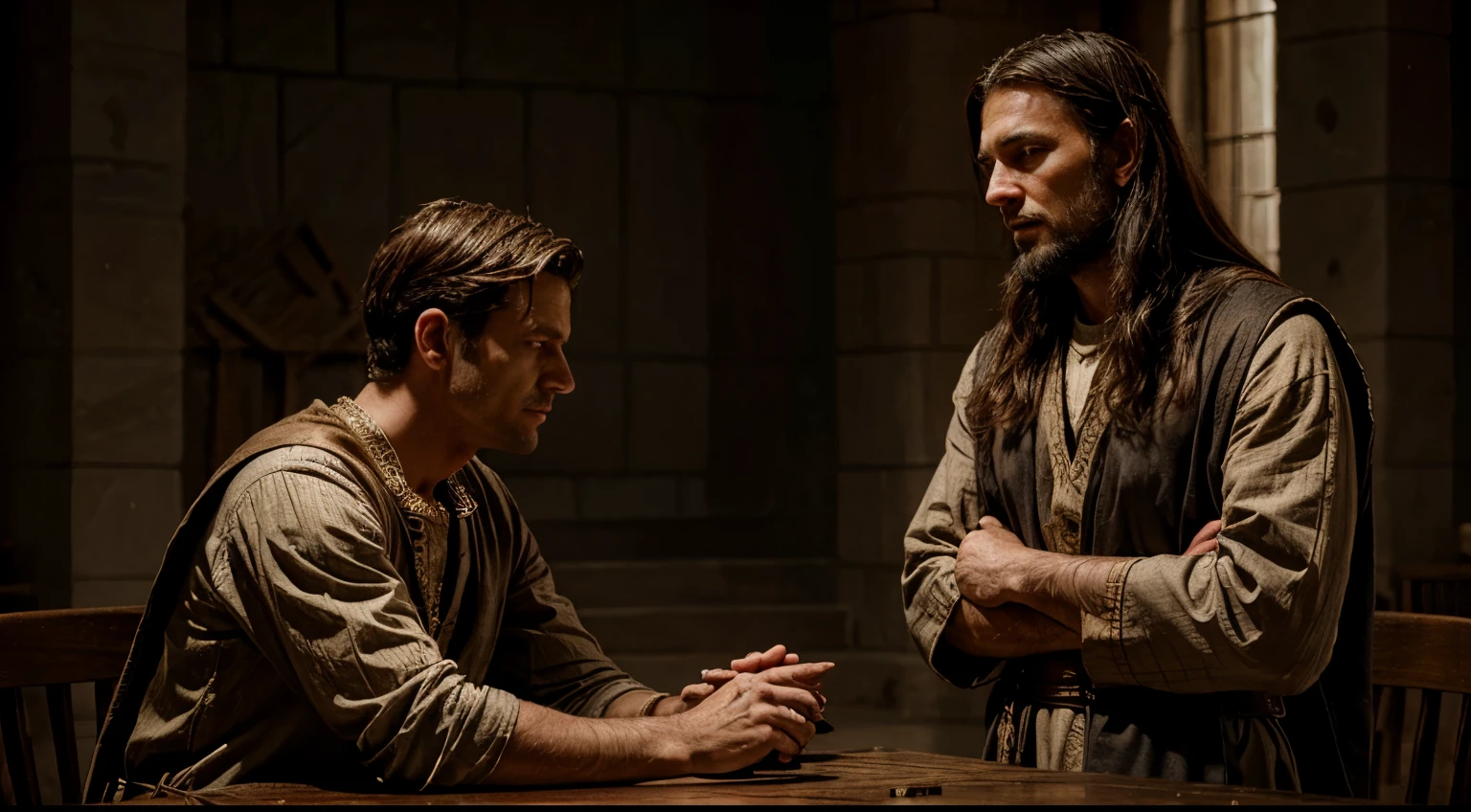 a rich and kind man forgiving his servant's debt, biblical story style
