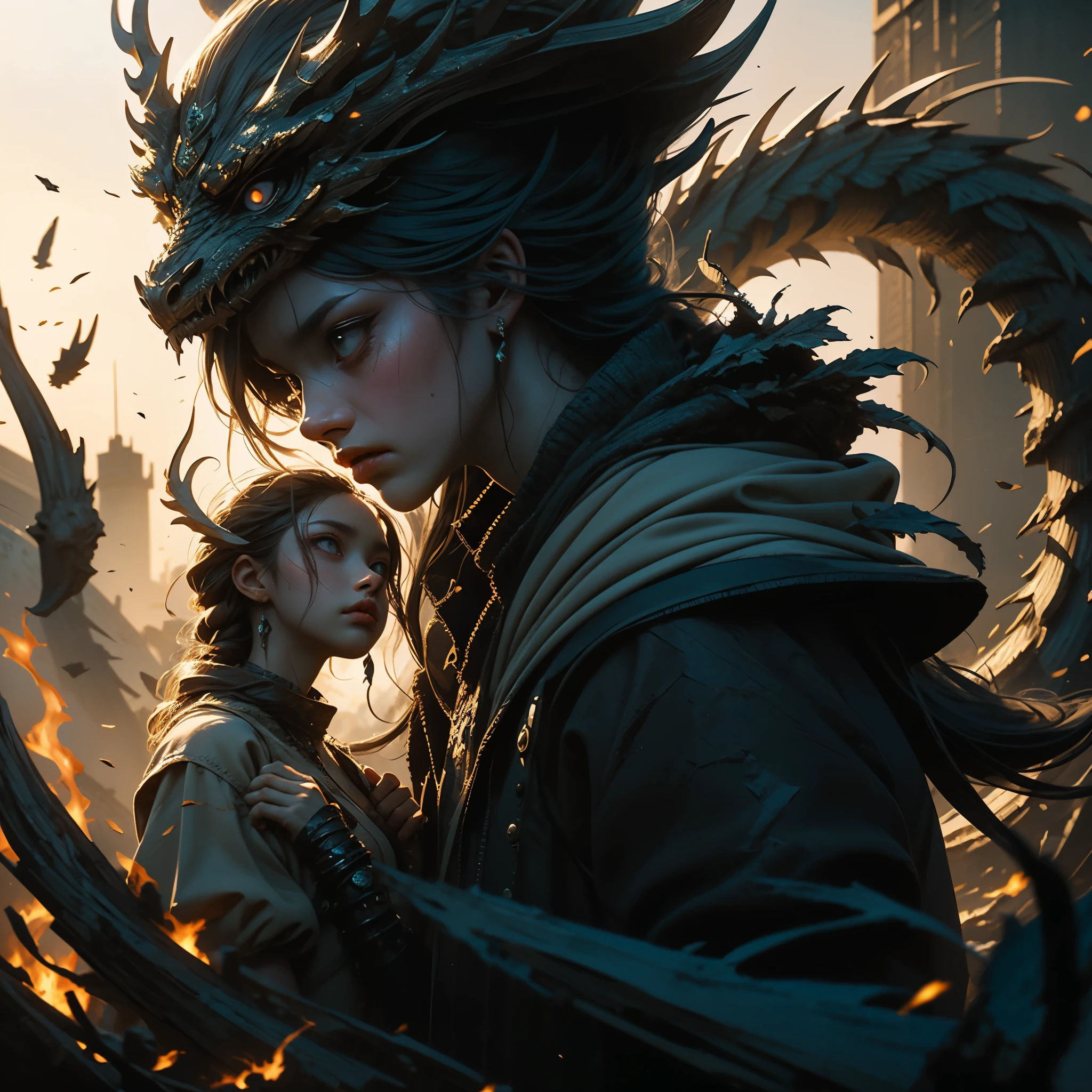 Capture the essence of eternal chaos and impending doom in this masterful graphite rendering by the renowned artist. "Inferno's Majesty: The Malevolent Dragon" is a visual symphony of darkness and despair, a haunting portrayal of a world on the brink of destruction. The heart of the composition is the malevolent dragon, a creature of unfathomable power and malevolence. Its sinewy body coils like a stormy tempest, every graphite stroke emphasizing its strength and dominance. The dragon's eyes burn with an otherworldly fire, a sinister glow that pierces the very soul of those who dare to meet its gaze. Its teeth, sharp as obsidian blades, drip with a venomous anticipation. As the dragon rears back, its colossal wings unfurl like the tattered remnants of a fallen kingdom, casting an ominous shadow over the scorched earth below. The skies are choked with smoke and ash, a testament to the devastation that follows in its wake. But amidst the chaos, a once-mighty citadel stands, now a crumbling bastion of resistance against the dragon's reign of terror. Flames lick at its walls, devouring the grandeur that once defined this majestic fortress. The juxtaposition of the dragon's menacing presence and the fragile beauty of the burning citadel serves as a poignant reminder of the fragility of power and the inevitable march of time. The artist's meticulous use of graphite allows for a stunning interplay of light and shadow, lending depth and texture to every stroke. The viewer is transported to a realm where fear and awe collide, where the sinister dance of the dragon and flames is frozen in an eternal moment of chaos. "Inferno's Majesty: The Malevolent Dragon" is more than a mere artwork; it is an experience that beckons the audience to contemplate the eternal struggle between destruction and resilience, power and vulnerability. The artist's deft hand and keen eye have crafted masterpiece that will forever haunt the viewer's imagination varies multi etc. --s 1000 --c 20 --q 20