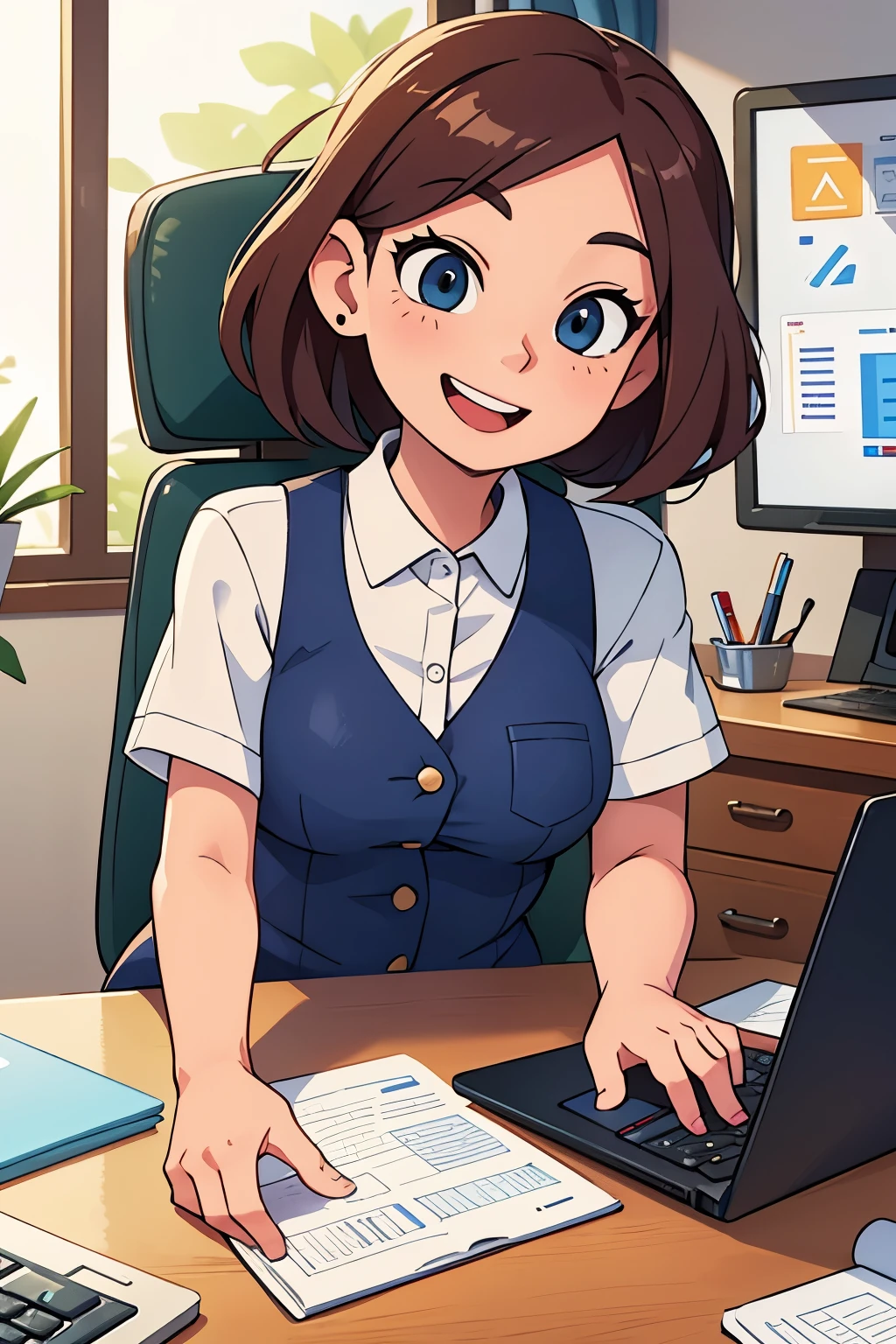 Actuarial Consultant working on Excel at her Laptop, joyful face, business meeting,