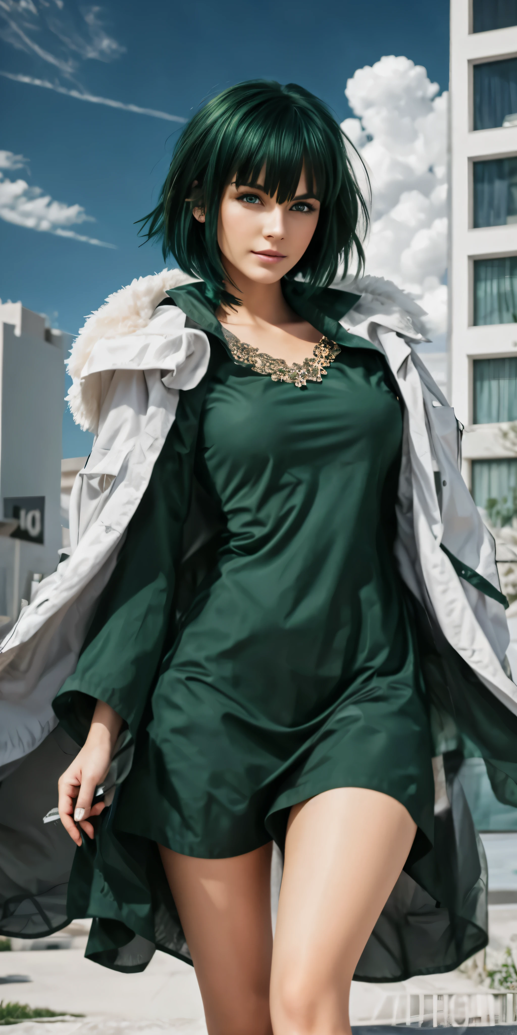Green eyes, beautiful , short hair, green hair
