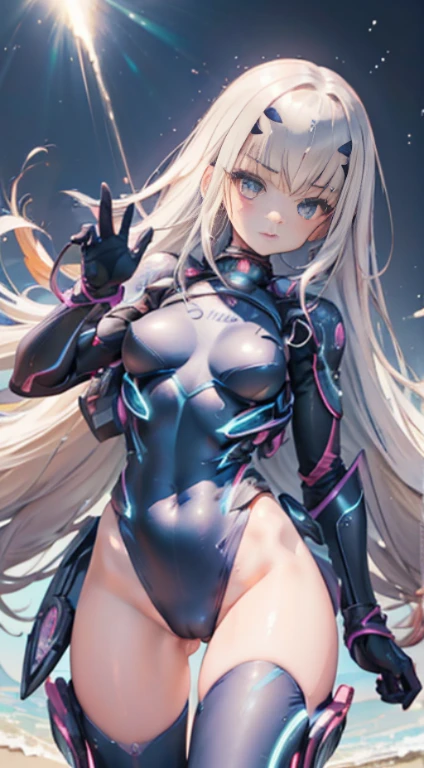 1girl in, Superhero, Mature Woman, Leotard, Bare legs, long boots, gloves, medium breasts, glowing body, the light that surrounds her body, light Particle, Space background, floating, Cowboy Shot, Full body shot, super powers, A perfect，masutepiece, Best Quality，Squat ，Crab crotch，Elegant, 1girl in, thigh high boots, well-muscled，Cute, blushed, Looking at Viewer, From  above, Beautiful eyes, Beautiful background, light Particle, Sun rays, Dramatic Lighting, Outside, shiny, Realistic, masutepiece, Best Quality, Ultra-detailed, Detailed, Beautiful detailed eyes, detailed hairs