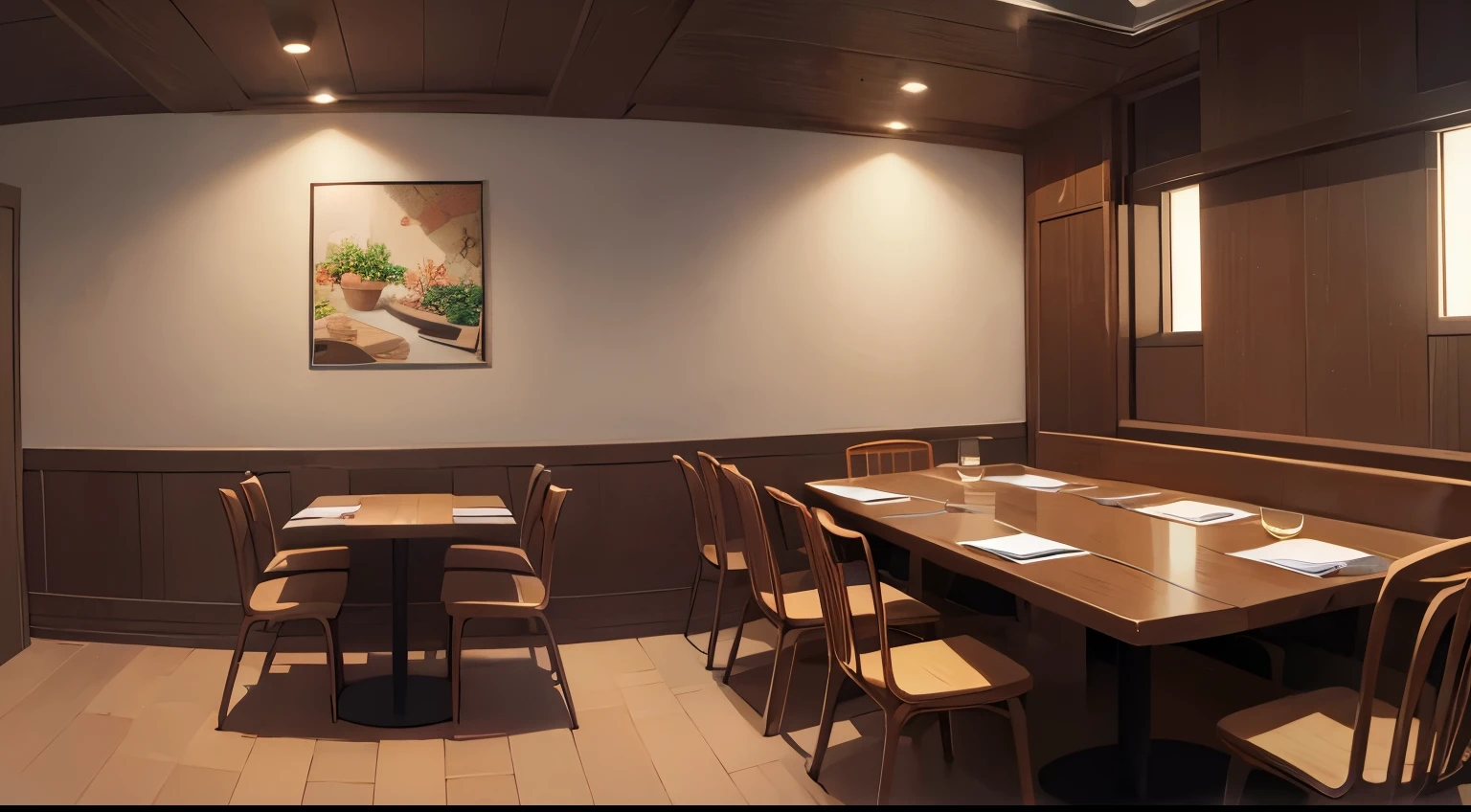 resturant、The table、Dining、walls、a chair