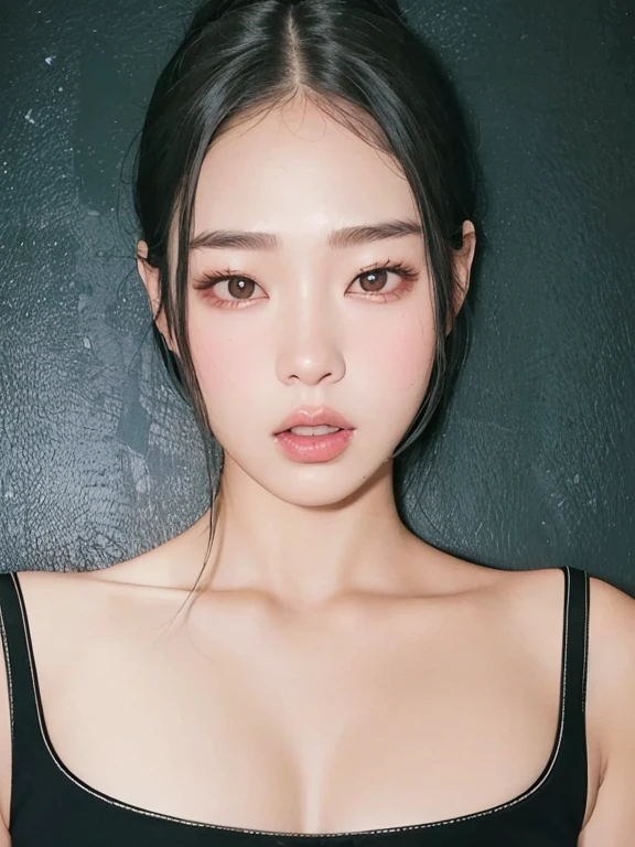 un primer plano de una mujer con un top negro y un fondo negro, Blackpink Jennie, Parque Roseanne de Blackpink, Jaeyeon Nam, Heonhwa Choe, Jinyoung Shin, Jossi de Blackpink, Korean symmetrical face, Taejune Kim, Gongbi, Seseon Yoon, portrait of Jossi de Blackpink, Joven y adorable rostro coreano, Lee Ji - Eun