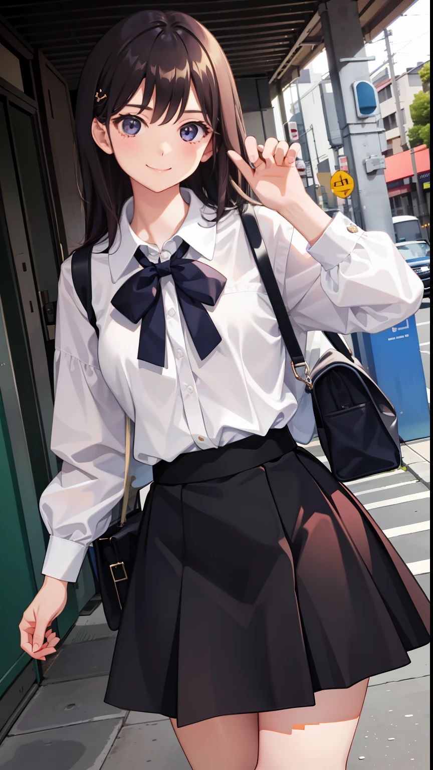 1girl in、A smile、The shirt、blouse、skirt by the、(small tits)Chilarism、movement、