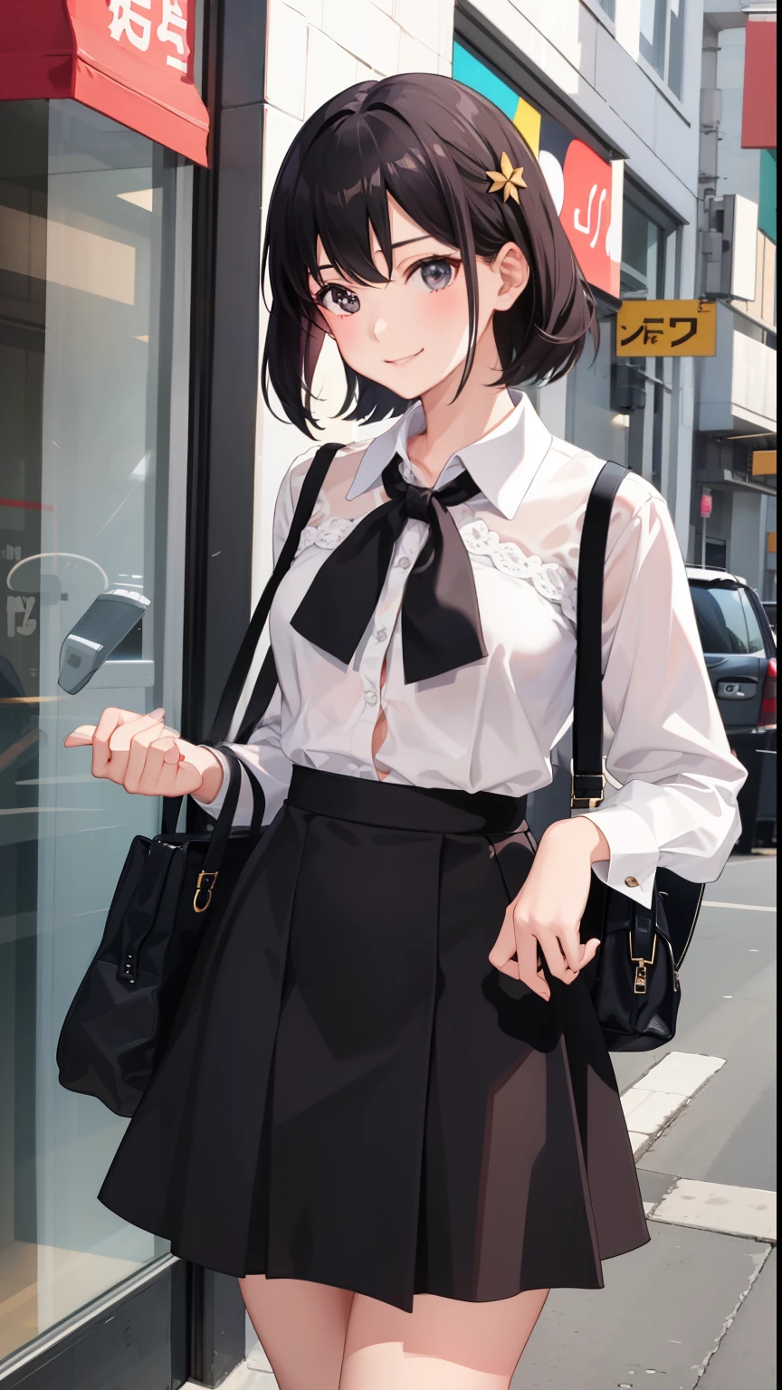 1girl in、A smile、vision、The shirt、blouse、skirt by the、(small tits)Chilarism、movement、