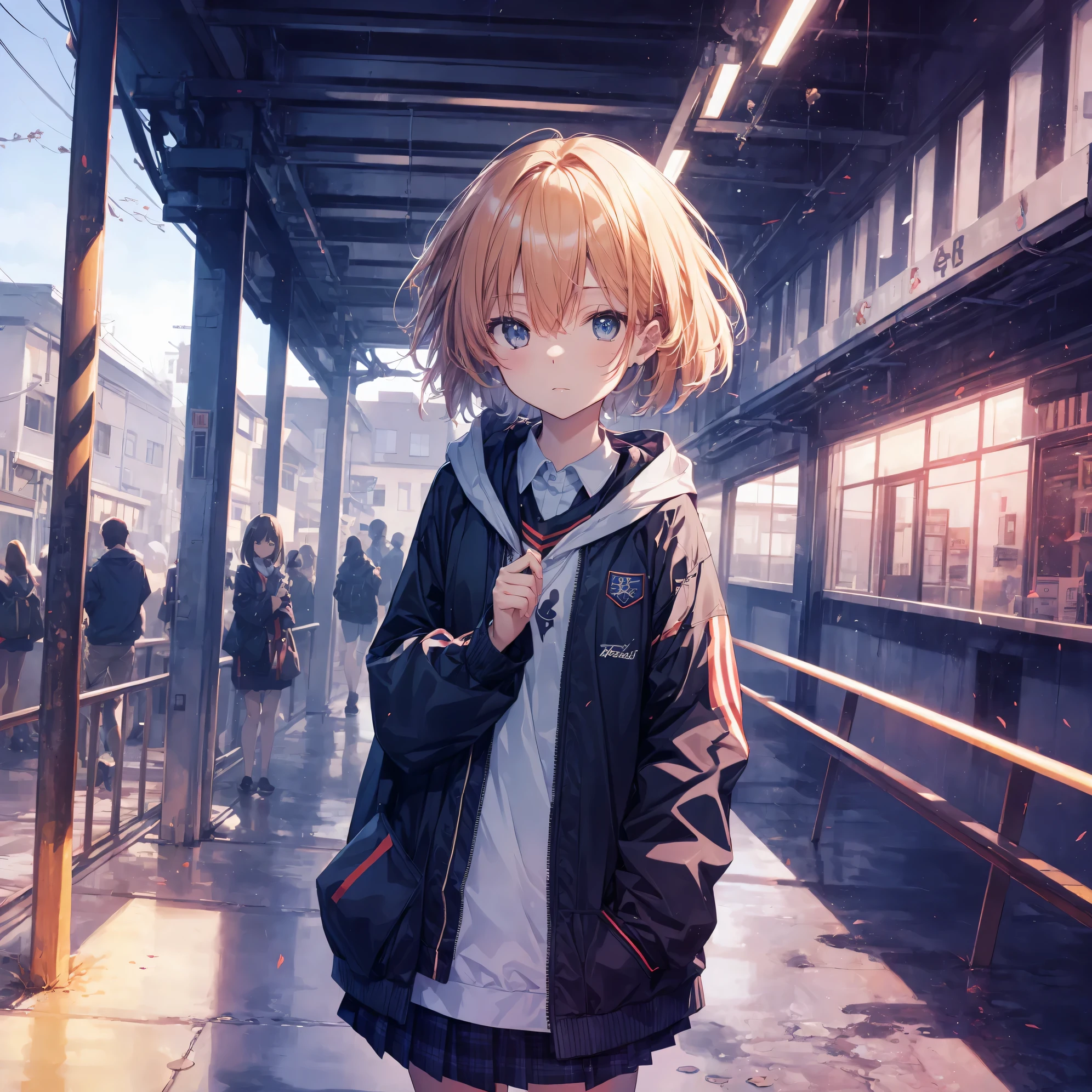 Super high quality by the art god, Ultra-detailed, High resolution, anime moe art style, best anime 8K konachan wallpaper, Pixiv Contest Winner, Perfect Anatomy, BREAK,(Draw a girl sleepily walking to school. ),BREAK, 1girl in, (Solo,Lori,,13yea:1.3),Full limbs, complete fingers,a junior h, Androgynous attraction, (Very short hair), Sleeping hair, hair messy, flat chest, Small butt, groin, Small eyes,Beautiful detailed black eyes, Well-proportioned iris and pupils, disgusted eye, High resolution detailed hair, School uniform, Skirt, On the way to school. BREAK,Ultra-detailed細なスキン, Best lighting by famous artists, 8K, Illustration,