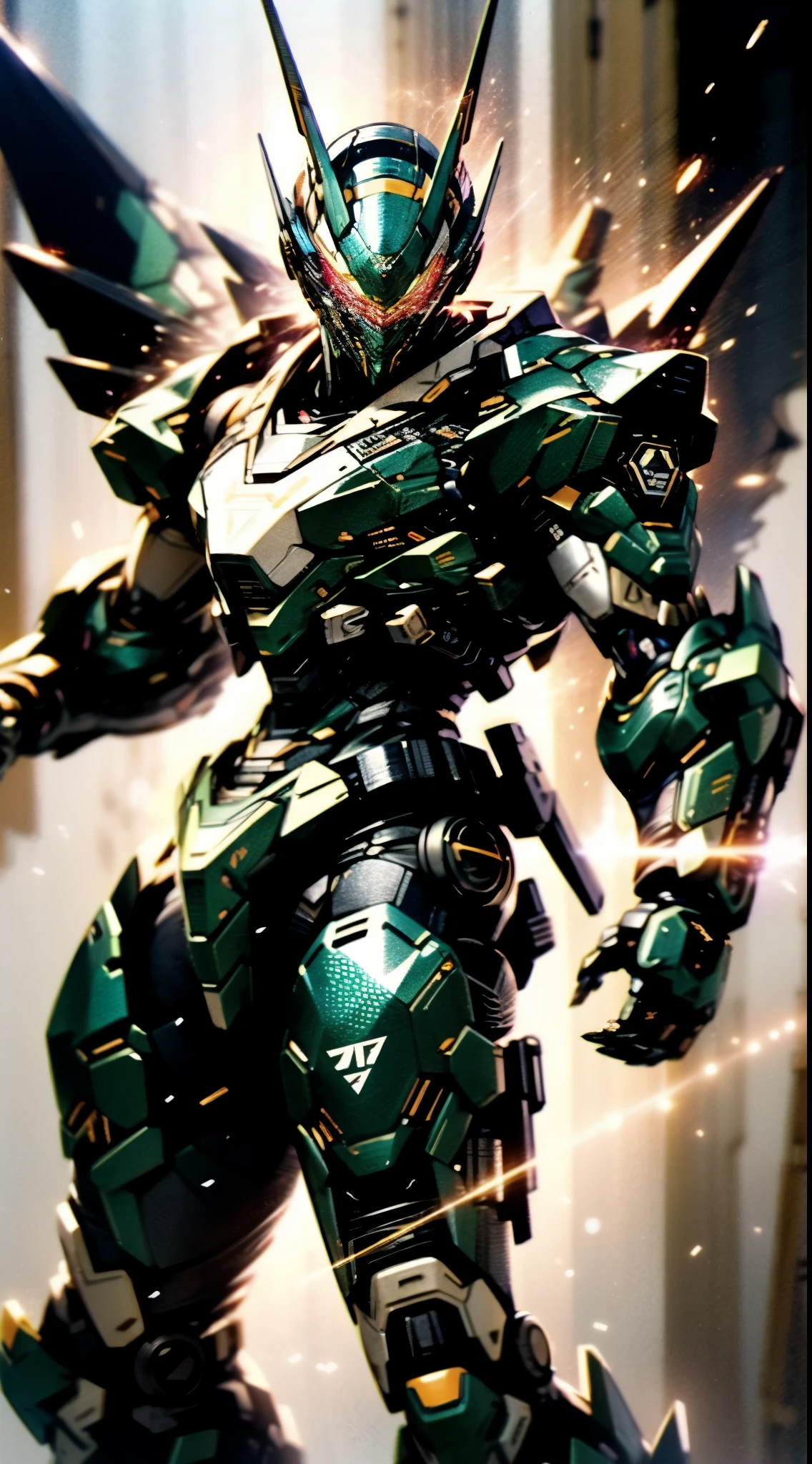 A high-tech combat armor suit inspired by Godzilla concept, Godzilla concept biotech battle armor, High-tech armored suits, psychedelic details, BiophyllTech, add electric power around, A bio-sensitive high-tech battle armor suit infused with Godzilla characteristics, The angular design on the body is illuminated and the display is charging, energy waves, Energy particles, octane render, unreal engine 5, high definition, best quality, highres, ultra-detailed, fantasy, Ultra-complex design, ultra-fine painting, extremely delicate, professional, perfect images quality, realistic, sure real, creativity, RAW photo, UHD, 32k, Natural light, cinematic lighting, best shadow, anatomically correct, masterpiece-anatomy-perfect, masterpiece:1.5