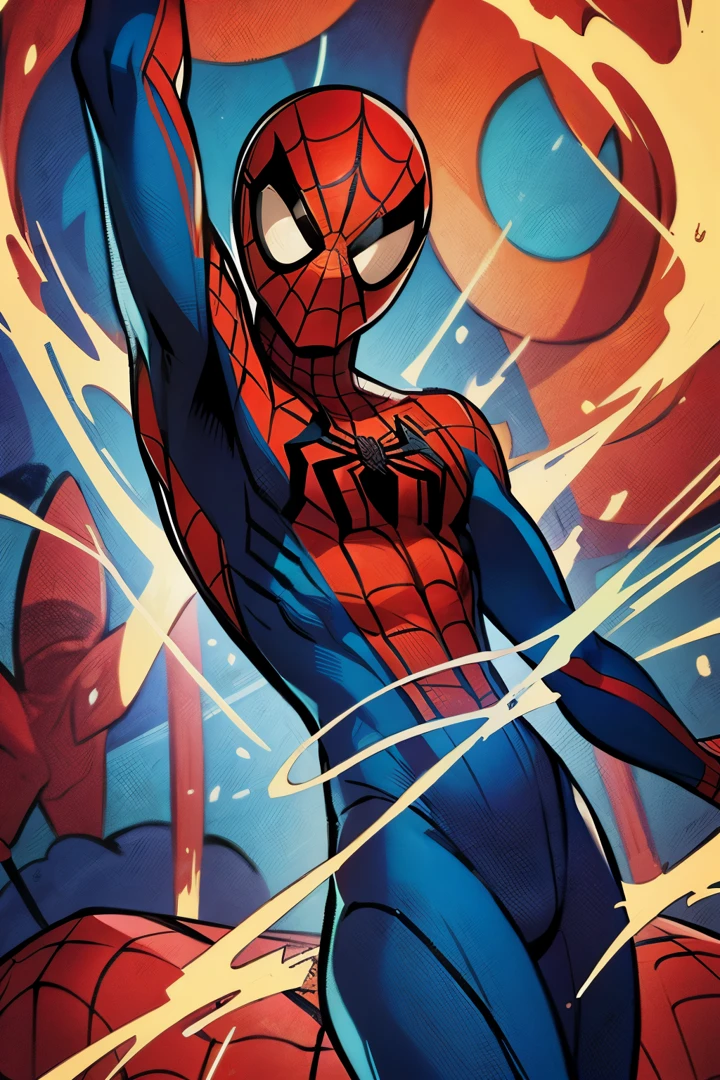 generate image of a Spider-Man painting, 60s, old style,