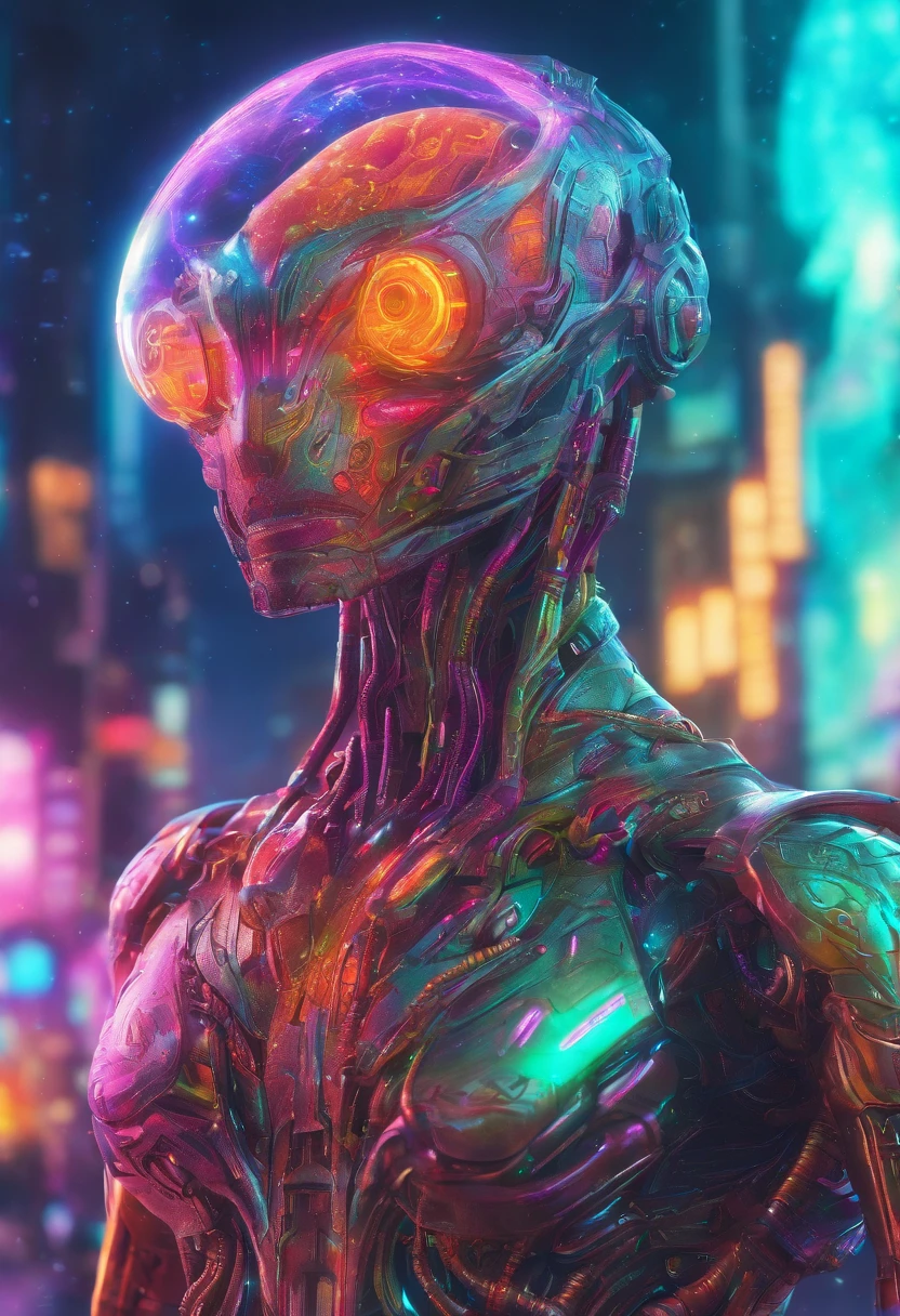 fantchar, a translucent ethereal alien with delicate features in a sci-fi setting, glowing from within, sparks and lights, moonlight, moon, close-up, realistic, highly detailed, intricate