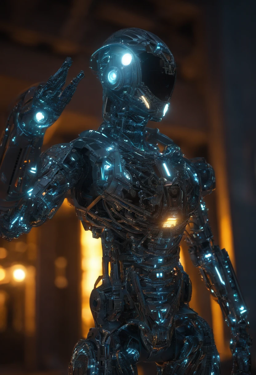 fantchar, a translucent ethereal alien with delicate features in a sci-fi setting, glowing from within, sparks and lights, moonlight, moon, close-up, realistic, highly detailed, intricate