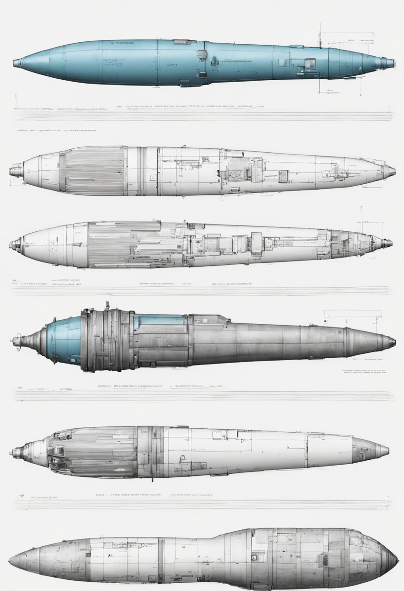 Blueprints Detailed with notes, multicoloured digital sketch of the MOAB(Massive Ordnance Air Burst. Colloquially known as the Mother of All Bombs.), slick bold design, clean lines, gloss finish, blueprint, perfect, awesome.