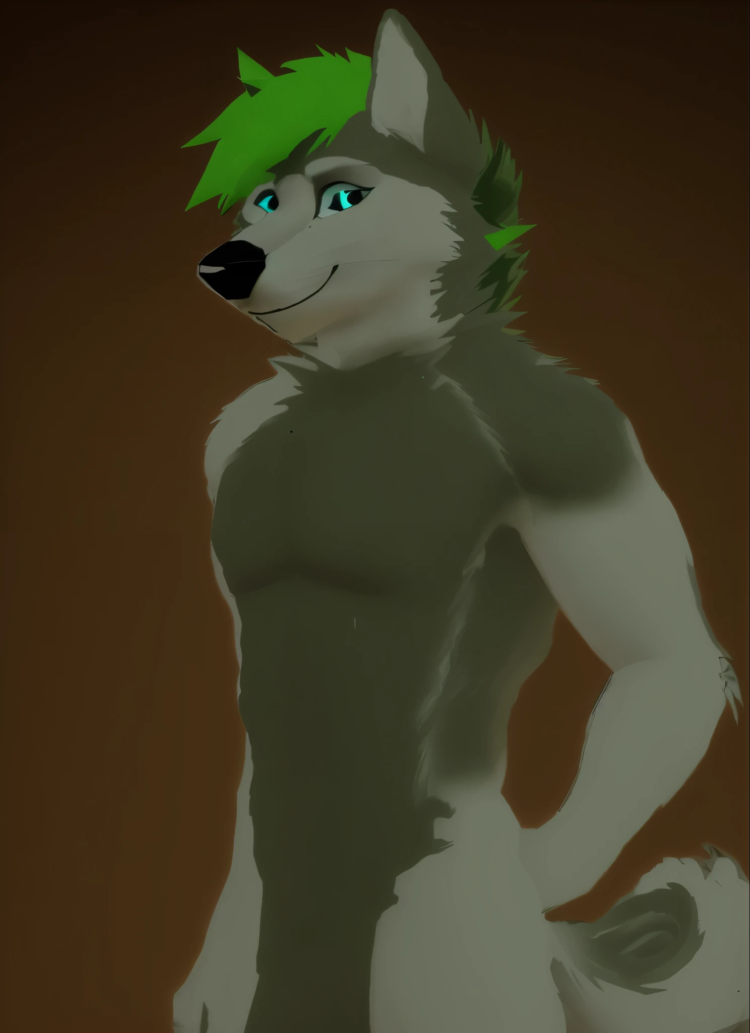 (((rexouium close up portrait, hoodie, muscular, spiky hairs, cute))), (green hair:1.5) blue glowing eyes, blue and white hairs and fack patterns on the furs and ears, focus, very blurry background, dust), unreal engine 5 quality render, a 3D render, realistic lighs,