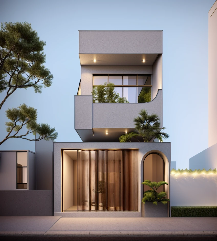 rendering of a modern residential townhouse, professional render, wide angle exterior 2023, highly detailed render, high quality rendering, realistic render, architectural render, high-quality render, detailed rendering, hyper-realistic render, hyper - realistic render, very realistic 3 d render, high render, realistic rendering, very realistic render