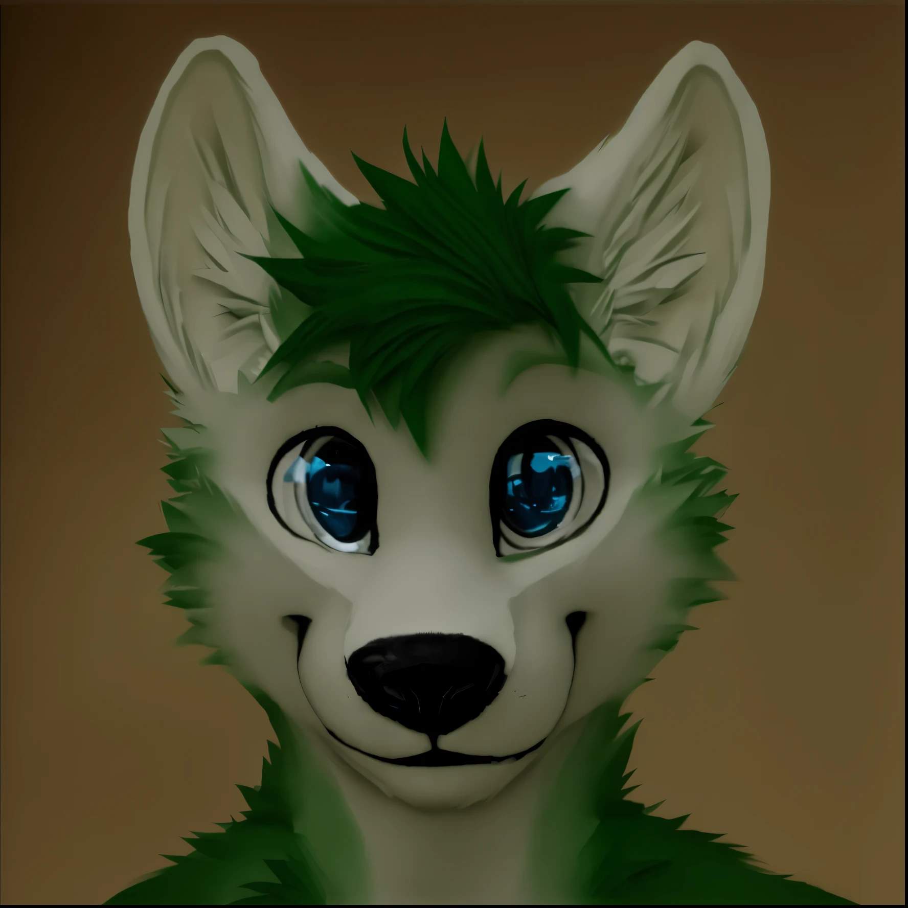(((rexouium close up portrait, hoodie, muscular, spiky hairs, cute))), husky, husky fursona, (green hair:1.5) blue glowing eyelue and white fur:1.6) and fack patterns on the furs and ears, focus, very blurry background, dust), unreal engine 5 quality render, a 3D render, realistic lighs,