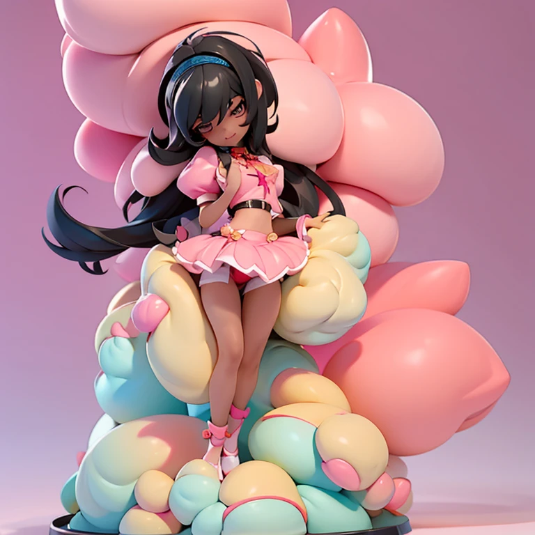 A 20 year old ebony skinned girl giving fellatio to a boy. Have the dark skinned girl on her knees while the boy is standing up. The boy wears a girly pink skirt with his penis peeking from under it and the girl is sucking it. The boy is blusing and feeling nervous as he looks down at her sexually performing on him. Make it an ass shot. Give the girl a big butt and big tits. Put glasses on her and make her look nerdy. The noy is the one wearing the skirt, not the girl. Femboy, feminine male, femboy, submissive male, dominant female, reverse rape,