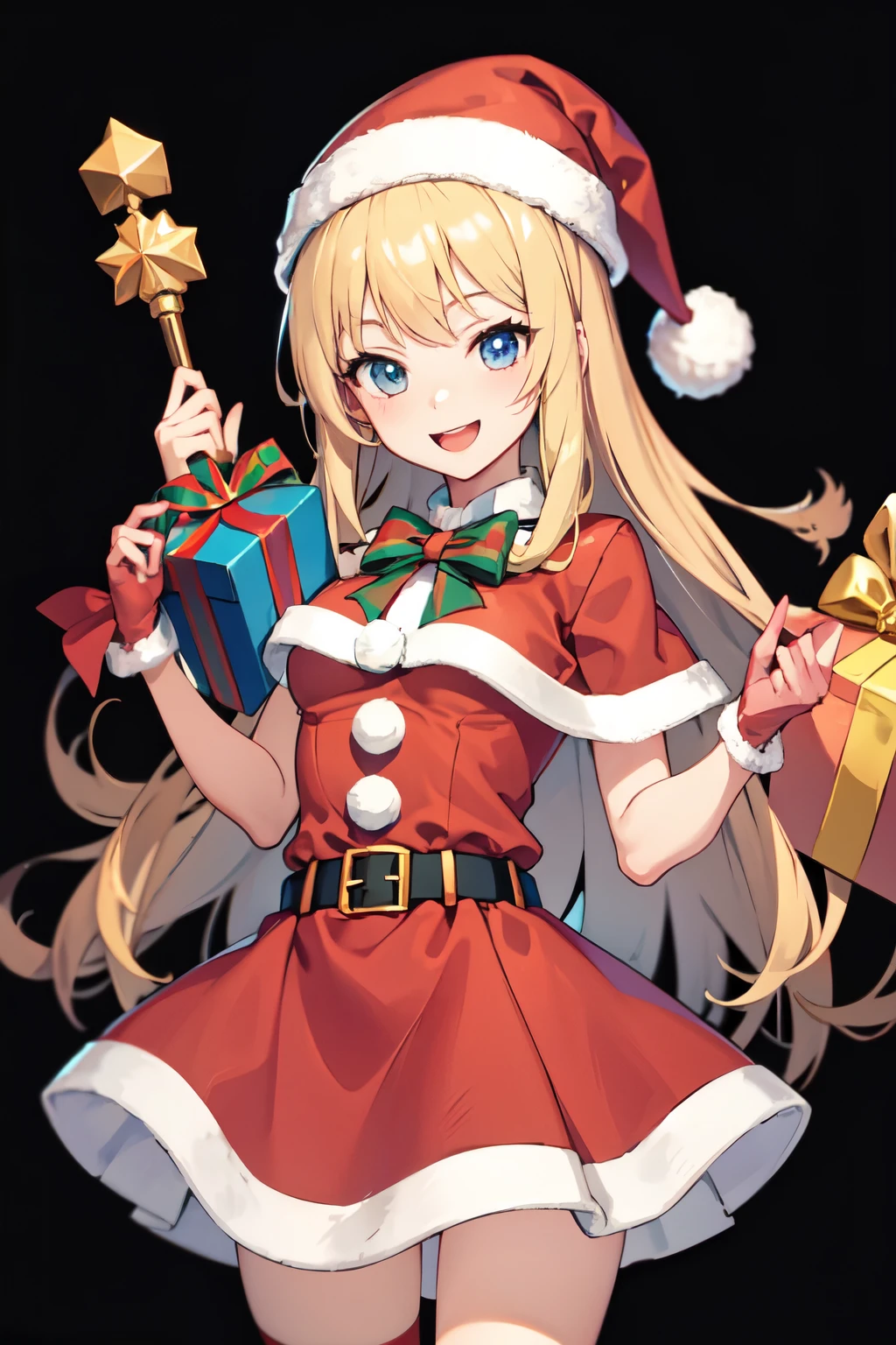 Anime girl wearing Santa hat excited seeing santa
