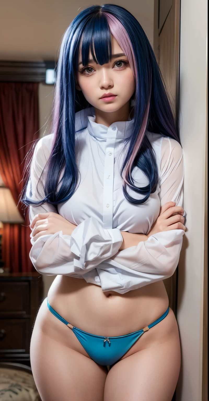 A beautiful girl, eida(Boruto), eida, bleu eyes, cosplay, real, realistic, high resolution, bleu and pink hair, real woman, eida