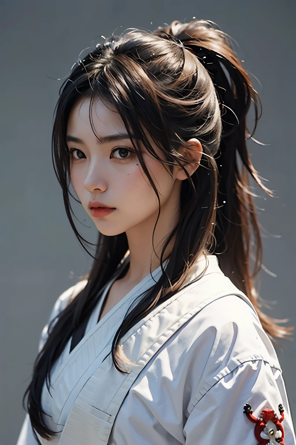 Linda samurai , corte de cabelo rabo de cavalo