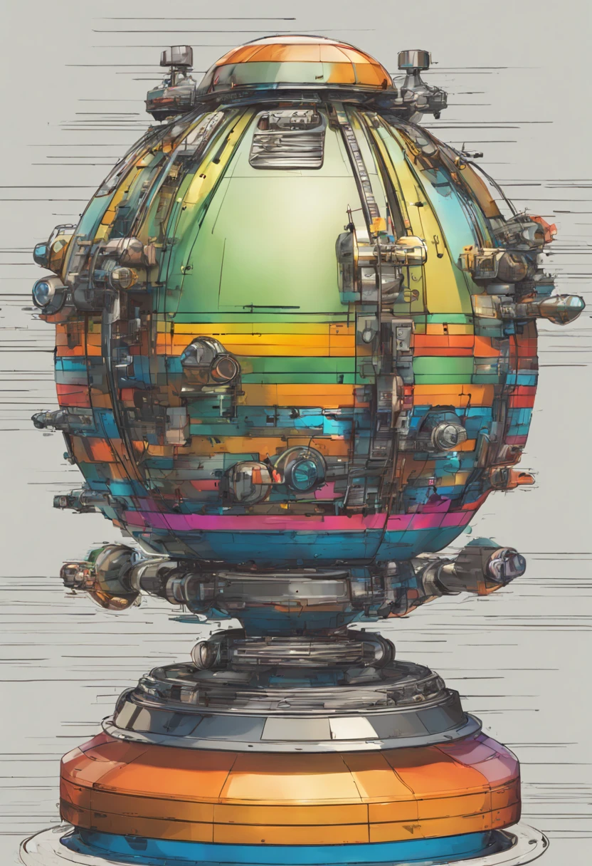 Cluster Bomb, digital sketch with multicolored notes, slick bold design, blueprint with clean, glossy lines, digital illustration, gloss finish, blueprint aesthetic, impeccable detail, awesome visual impact.