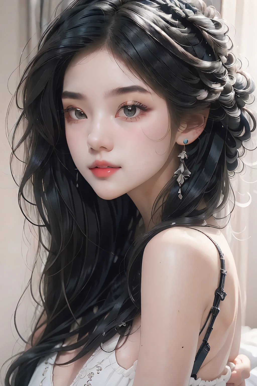 （tmasterpiece，best qualtiy，realisticlying，超高分辨率，8K original photos：1.2） 1girll， wavey hair，long whitr hair，