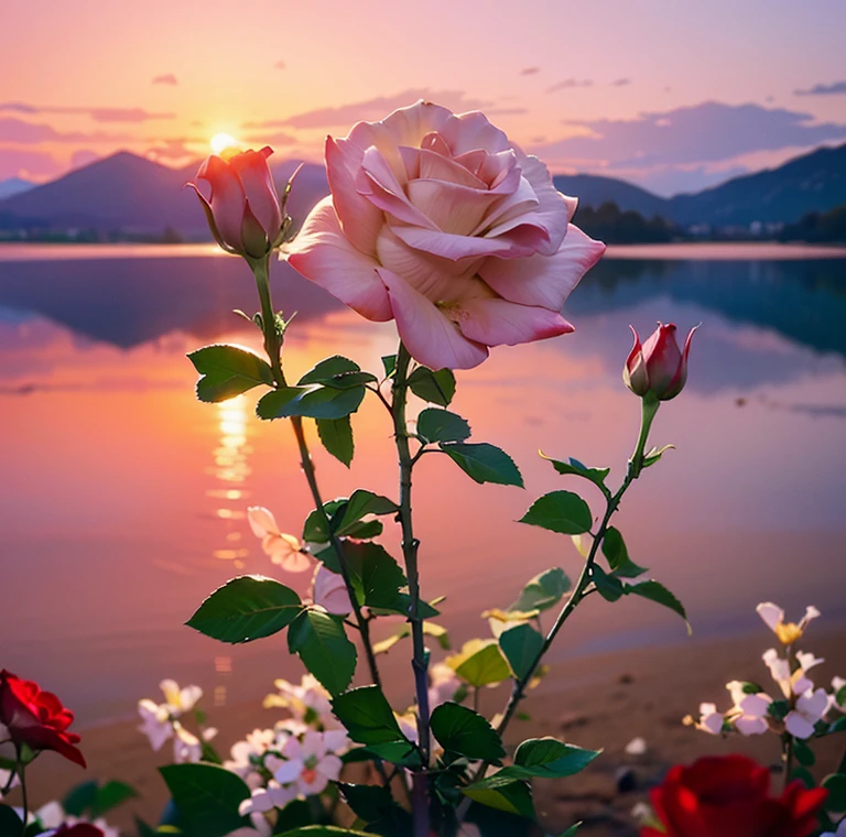 There was a man holding a rose in his hand, flores bonitas, Natureza Bonita, Rosa, rosa rosa, fotografia muito bonita de, beautiful morning, floral sunset, rosa rosa, foto de uma rosa, beautiful aesthetics, incrivelmente bonito, flores bonitas, Beautiful and Aesthetic, morning sunrise, rose pink lighting, Rosses, natureza realmente bonita, Rosa Hora Dourada