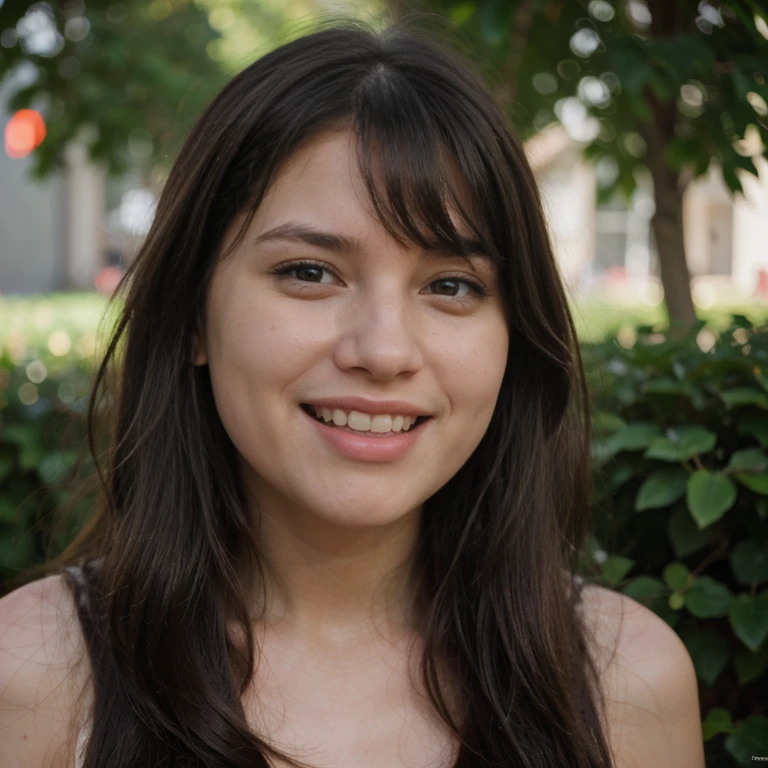 Very close to the face photo of a pretty young 1girl, laughing very much with mouth opened, big cheeks, very long hair, black hair, side-swept bangs, side fring hair, medium size breasts, best quality, realistic, 8k,