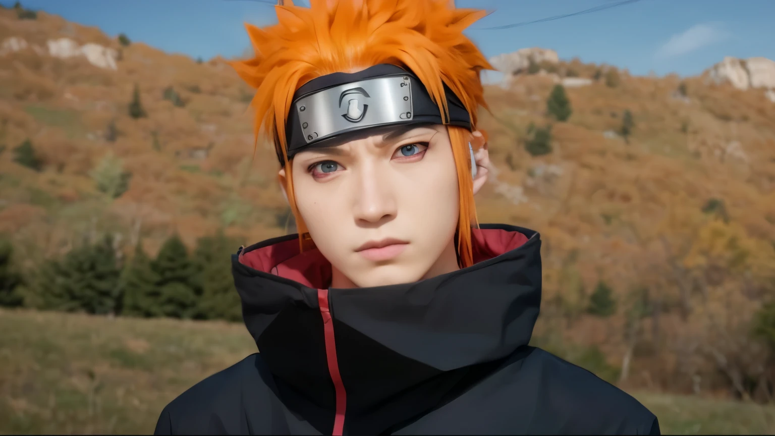 A man, nagato pain(shippuden), yahiko, red eyes, cosplay, real, realistic, high resolution, real man, cosplay,pain(shippuden)