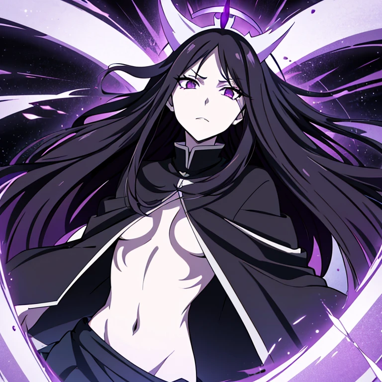 a bleach shinigami, a young woman, with long black hair, pale skin, striking amethyst eyes, fullhd