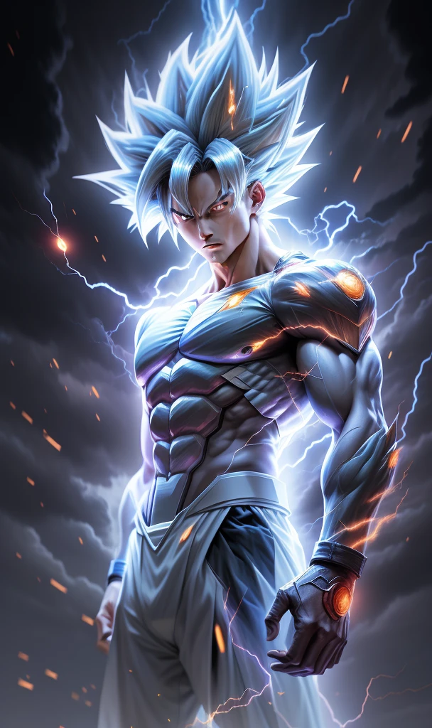 Anime characters that have a lightning effect on their bodies, Ultra instinto, Retrato altamente detalhado de Goku, Goku humano fotorrealista, badass anime 8 k, Retrato de Goku, Retrato de Goku, Godrays pintura digital, an epic anime of a energy man, arte conceitual de dragon ball, Super Saiyajin Goku, 4K Manga Wallpapers, Advanced digital anime art, Papel de parede anime 4k