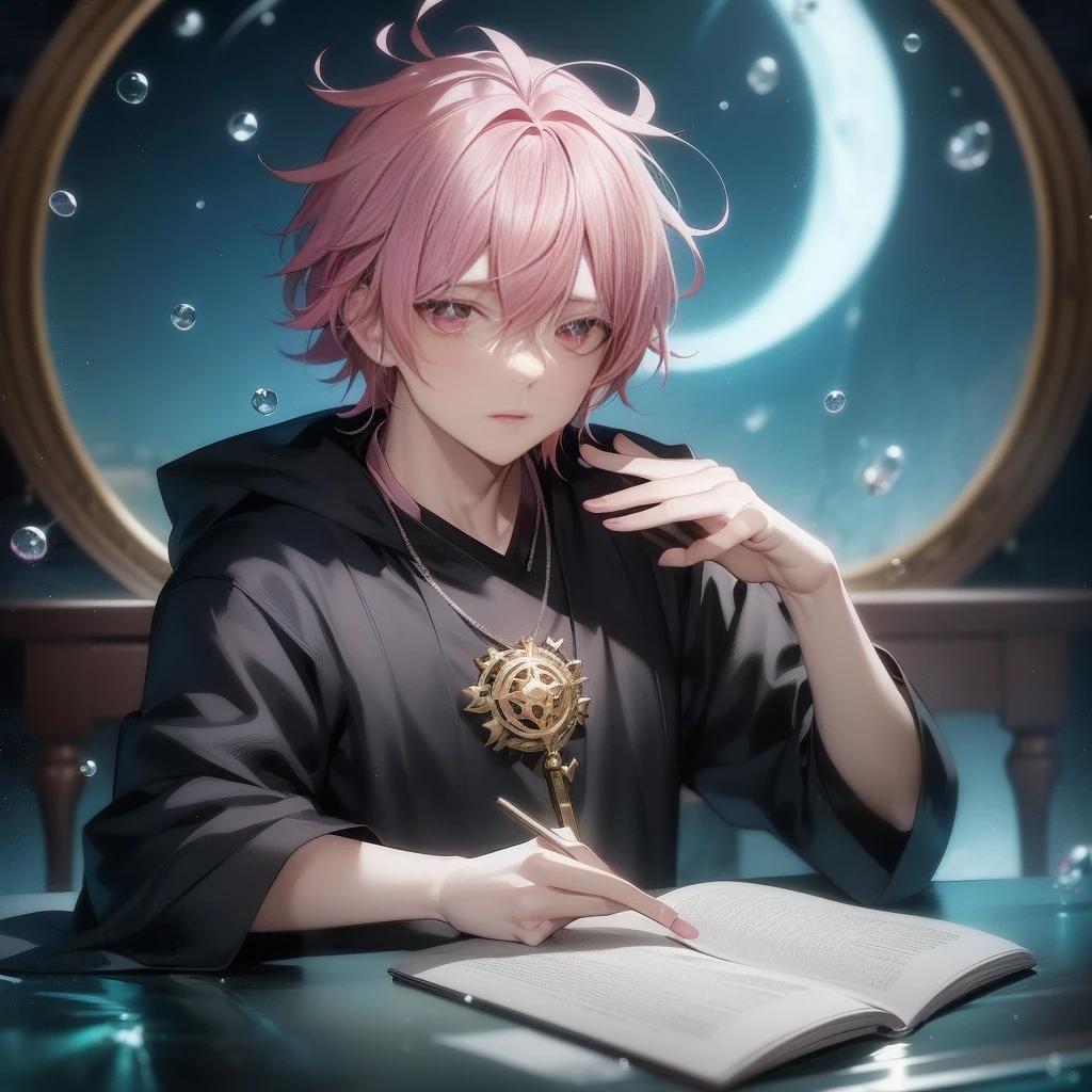 Anime, Anime boy, Pink hair, Boken, Eyes, Pink hair, Pink hair, pink Eyes, Pink hair, Pink hair, Pink hair, Pink hair, key Anime art, thin young male alchemist, handsome guy in demon slayer art, portrait of a mage, he is in a alchemist lab, key Anime visuals, best Anime 4k konachan wallpaper