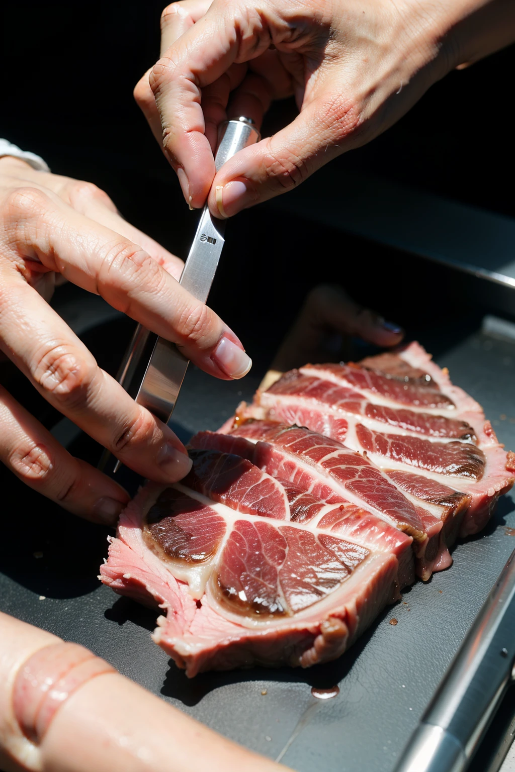 Clear fingers，cutting tool，Beef cutting action，abattoir