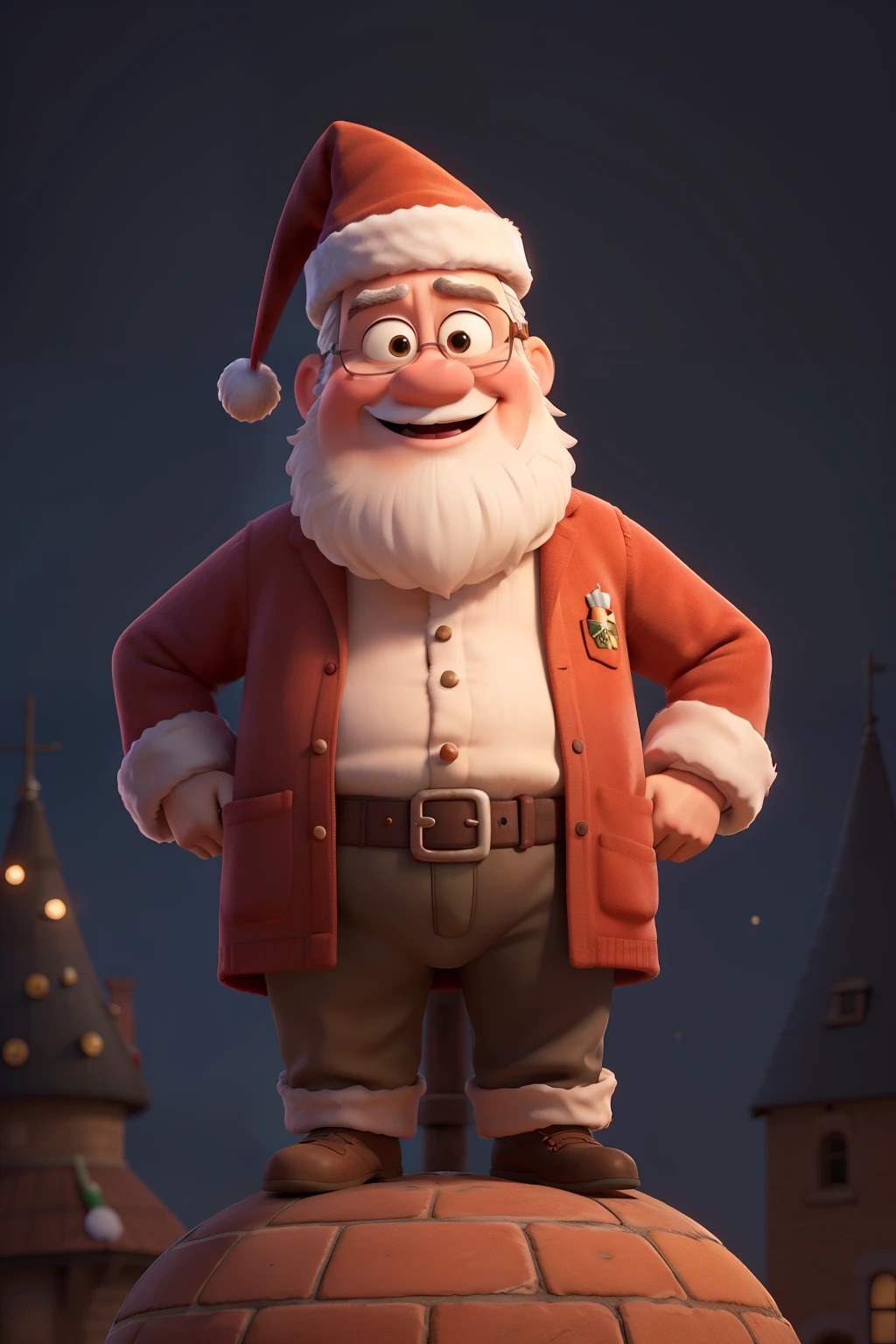 Big fat funny Santa Cartoon trapped on a chimney Pixar style render 8k high res