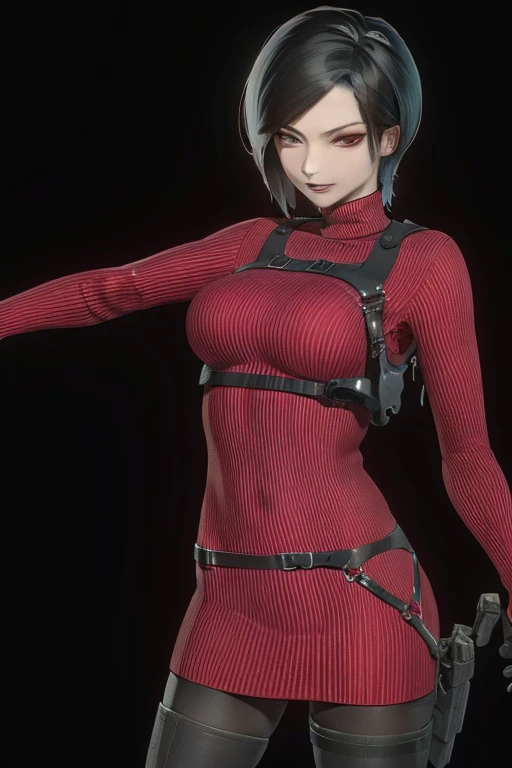 Ada Wong, Red sweater, Police webbing, black hair, asian, black leggings