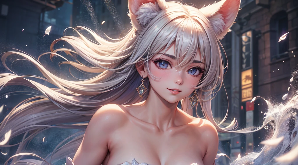 Cinematic footage, full medium closeup, a gorgeous 18-year-old kemonomimi woman soft pale skin, cute and youthful face, well-defined eyebrows, delicate nose, plump and round lips, ultra-detailed,  

photo-realistic, depth of field, cinematic lighting, IMAX camera, HDR, DTM, Full HD, 8k, flared, medium breasts, slim, smile, standing, 8K picture quality, sexy seduction, realistic:1.37 long, flowing:1.1 luscious, plump:1.1 

sparkling sequins:1.1 subtle, 0.9 soft, warm:1.1 best quality,4k,8k,highres,masterpiece:1.2, realistic,photorealistic,photo-realistic:1.37, ultra-detailed:1.1 busty animal ears, beautiful, detailed ears:1.1 best quality, 4k, highres, 

masterpiece:1.2 detailed, piercing eyes:1.1 4k, 8k, highres, masterpiece:1.2 very three-dimensional: 1.2, (3D:0.5,realistic:0.5,photorealistic:0.5), (Sharp focus: 1.5),  (sharp focus:1.2), (beautiful face:1.1), (eye makeup:1.2), (tight body:1.2), ((Masterpiece)), (highest quality))), ( Masterpiece:1.2), (Best Quality:1.3) (best quality:1.1),  (8k, best quality, masterpiece:1.2 ((masterpiece, best))