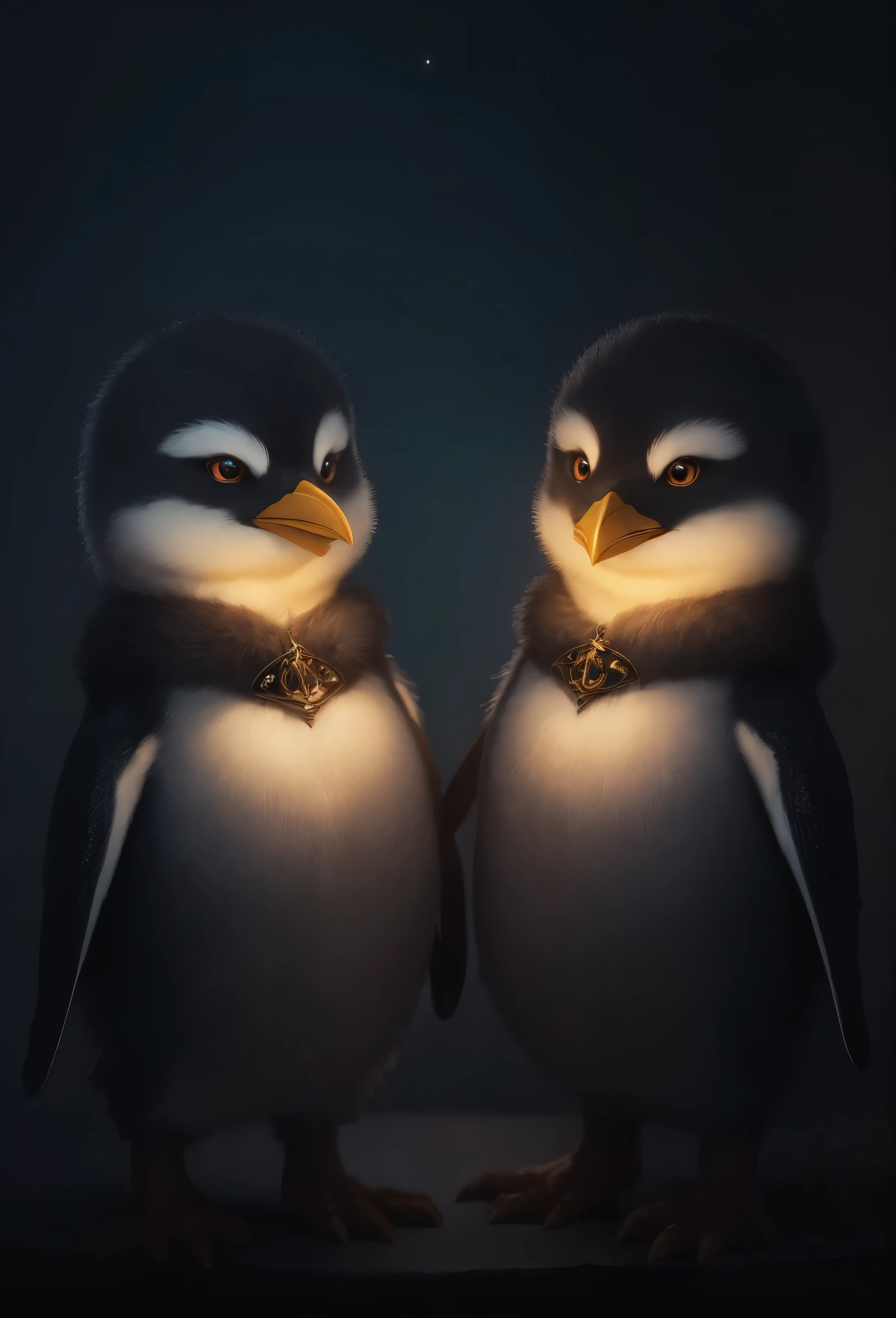 (best quality,ultra-detailed,realistic),penguin dolls,anime style,soft texture,cute expressions,playful poses,bright colors,glowing eyes,fluffy feathers,snowy background,adorable accessories,sparkling stars,elegant shading,hand-painted details,studio lighting,dynamic composition,whimsical atmosphere,expressive features,attention to small details,meticulous craftsmanship,vivid hues,endearing charm,delicate linework,fantastical elements,storybook-inspired setting,nurturing smiles,joyful interaction,magical aura,lovable companions,imaginative storytelling,emotional connection,playful and lively scene,enchanted wonderland,nostalgic nostalgia,unique character designs,eye-catching aesthetics,memorable personalities,creative expressions.